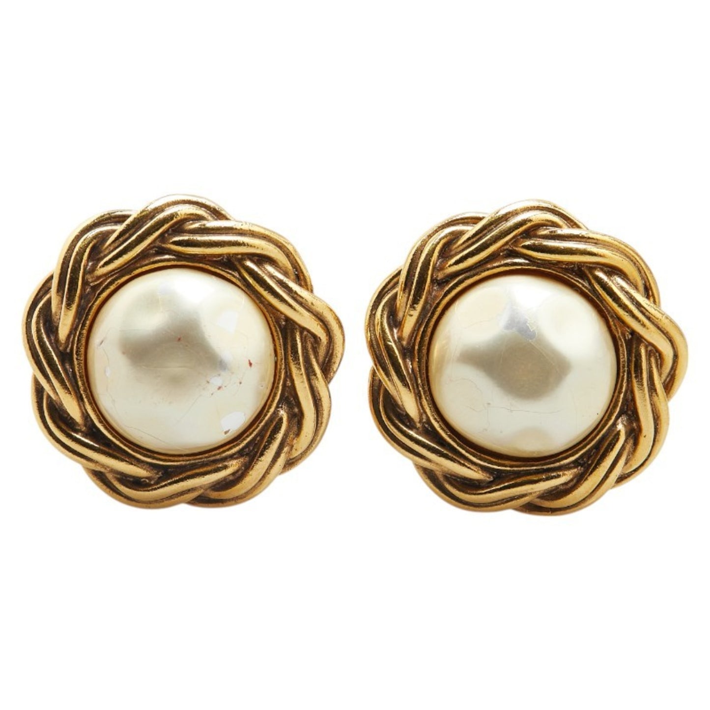 CHANEL Vintage Pearl Earrings, Gold Plated, Women's