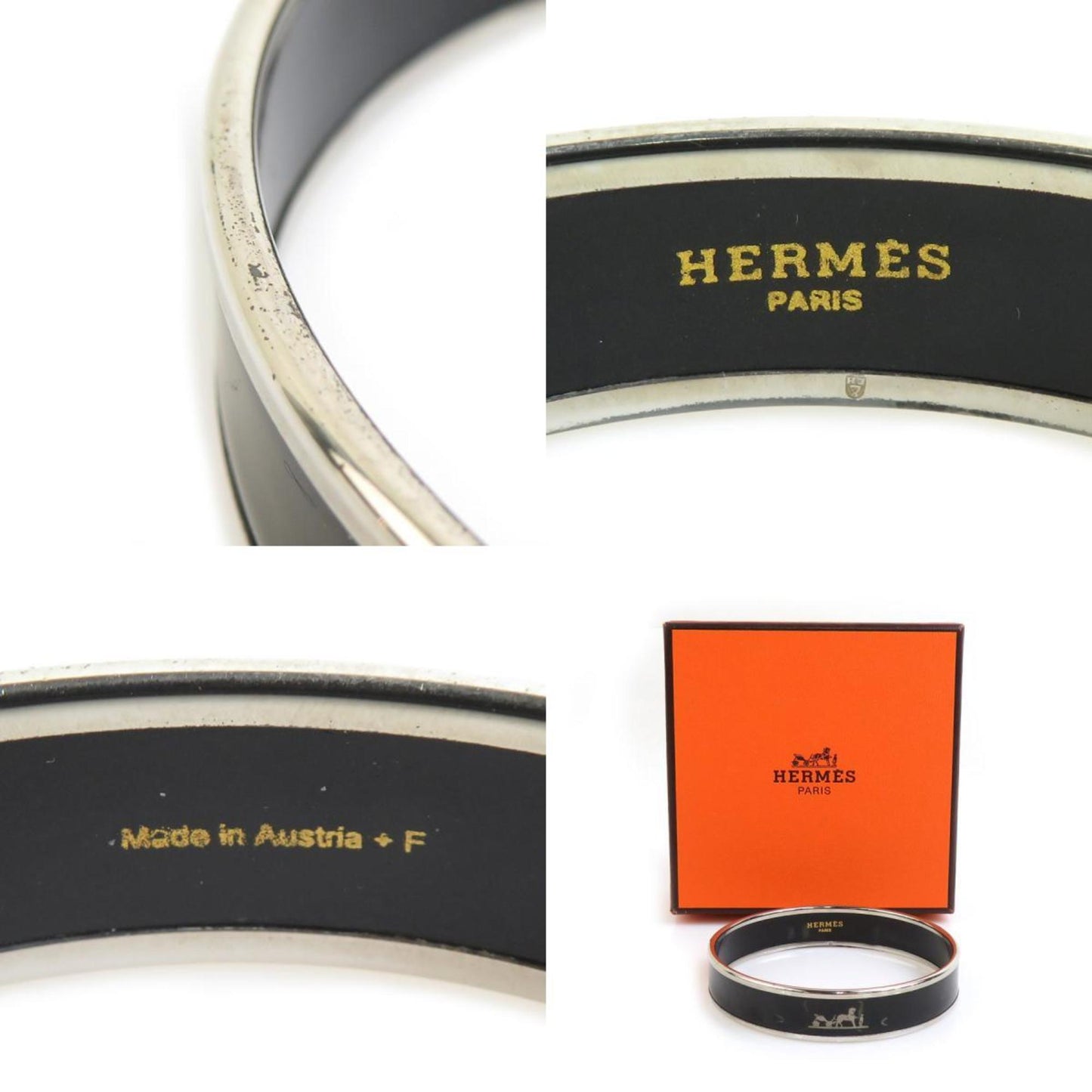 Hermes HERMES bangle bracelet enamel metal silver black ladies e60103g