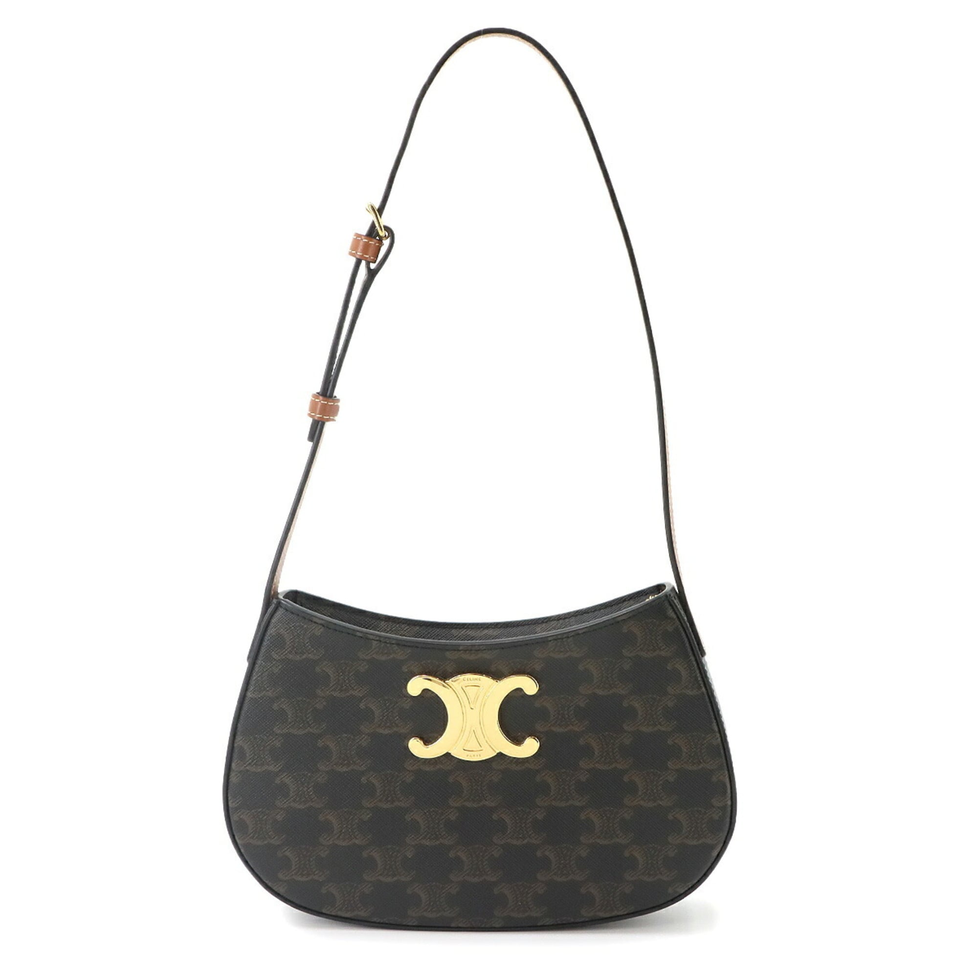 Celine Triomphe Shoulder Handbag, Leather, Brown, 115702, Gold Hardware — Like New