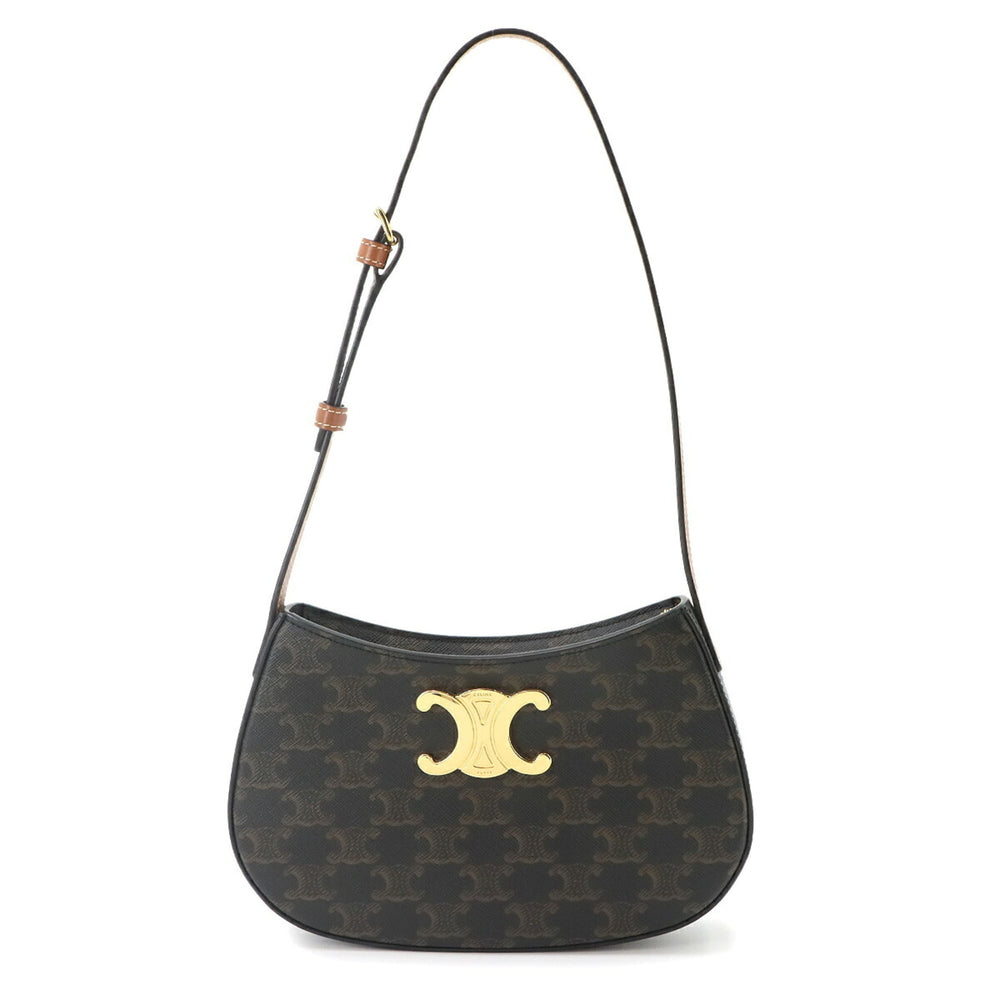 Celine Triomphe Shoulder Handbag, Leather, Brown, 115702, Gold Hardware — Like New