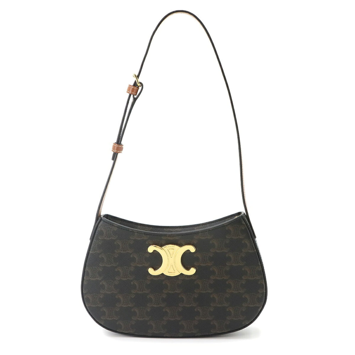 Celine Triomphe Shoulder Handbag, Leather, Brown, 115702, Gold Hardware — Like New