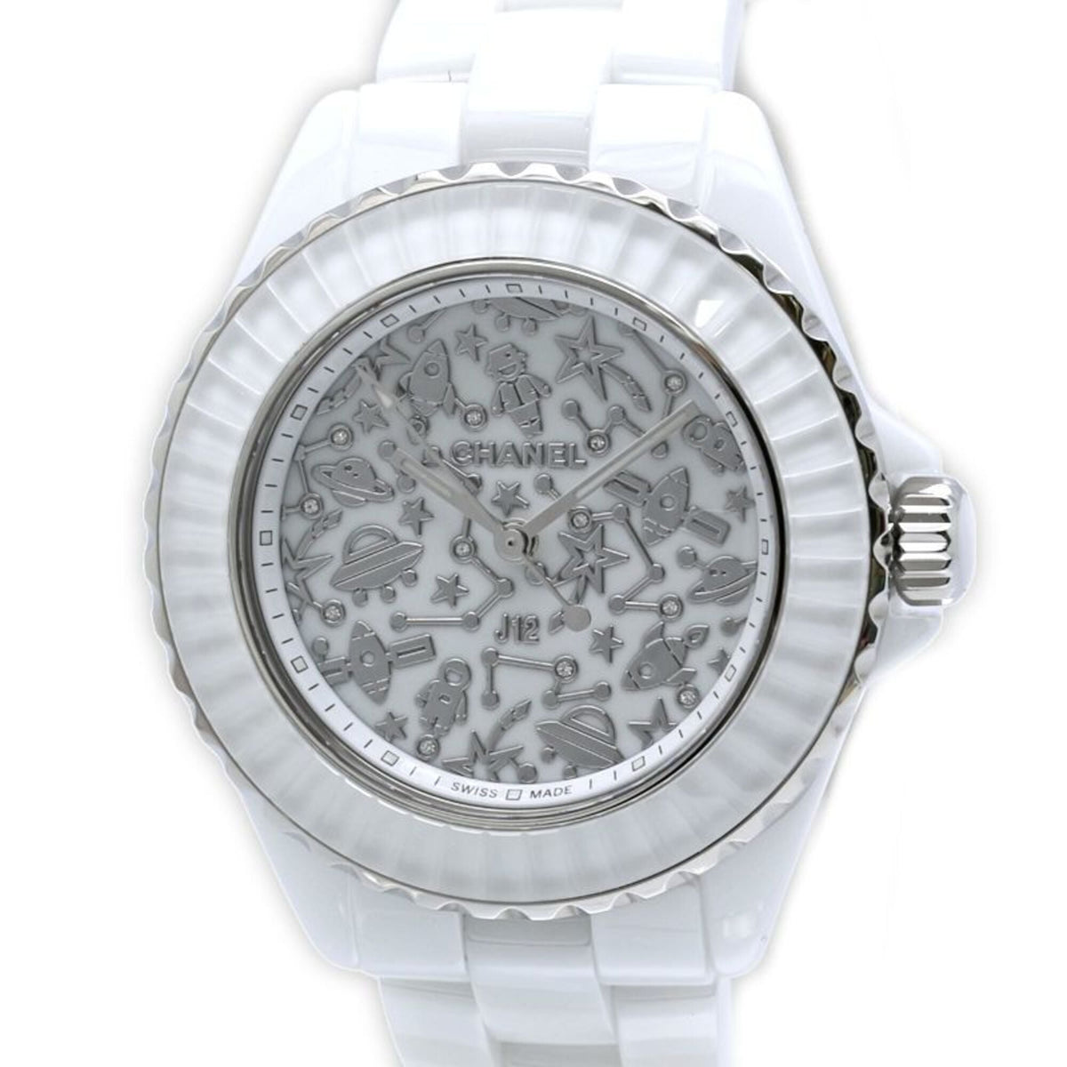 CHANEL J12 Cosmic Diamond H7990 Women's Watch, White Ceramic x Stainless Steel 40440 — New - Store Return