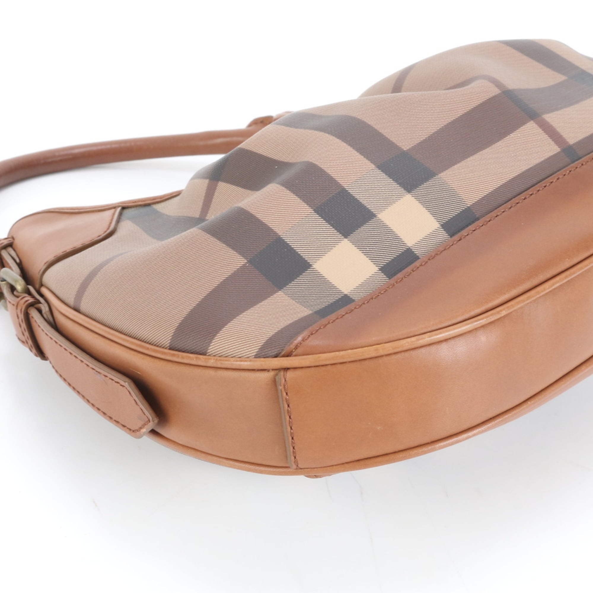 Burberry Nova Check Leather Shoulder Bag/Tote Bag/Handbag Brown Women's