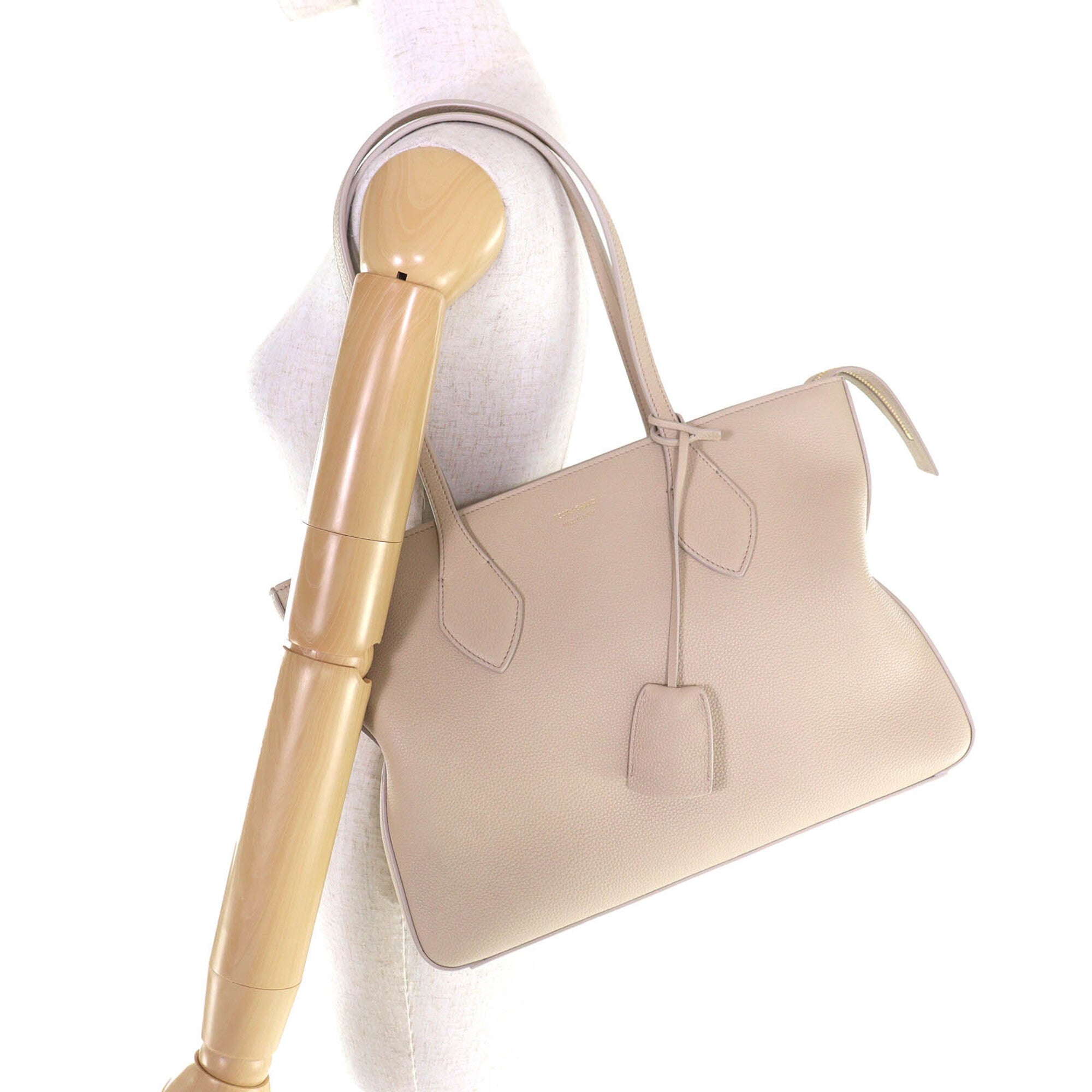 Salvatore Ferragamo FERRAGAMO 219861 Tote Bag M Calf Leather with Clochette, Can be Carried on Shoulder, Light Beige, Comes Dust Bag, Made in Italy, Women's — Like New
