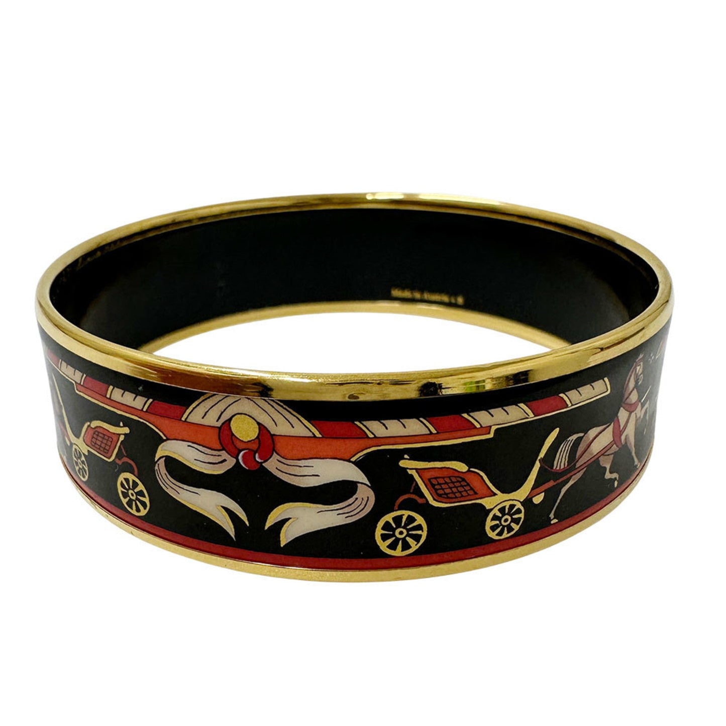 Hermes Hermès GM Enameled Bangle, Women's, GP Black Gold Cloisonne, Horse Bracelet