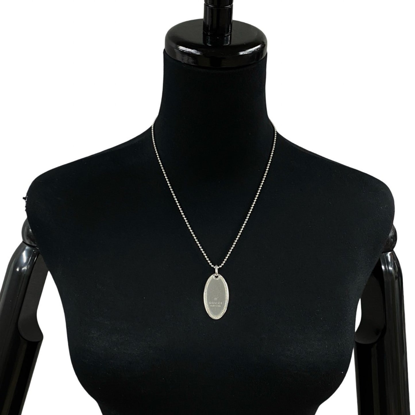GUCCI Oval Tag Necklace in Sterling Silver, Pendant, Accessory, 43040