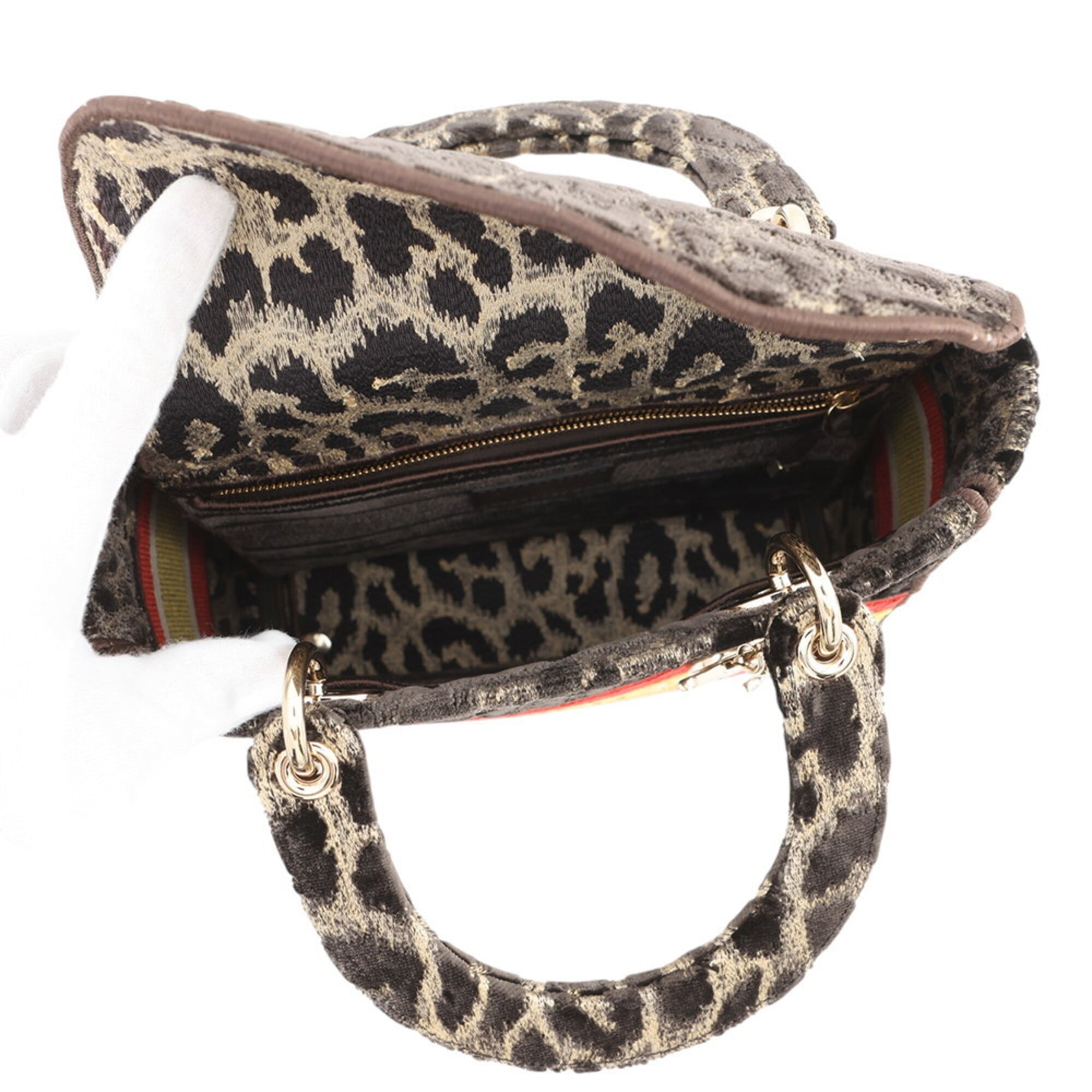 Christian Dior Lady D-Lite Medium Velvet Handbag M0565OTGT 2-way Leopard Print for Women — Like New