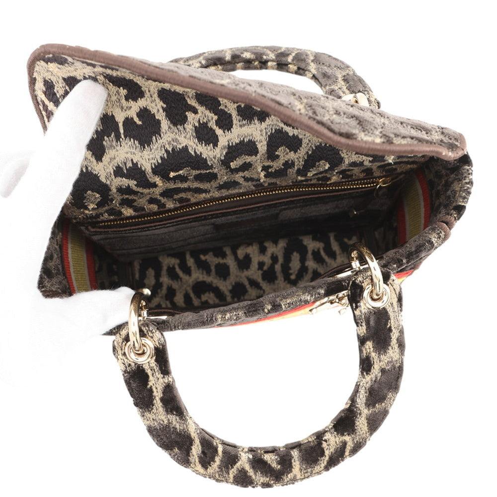 Christian Dior Lady D-Lite Medium Velvet Handbag M0565OTGT 2-way Leopard Print for Women — Like New