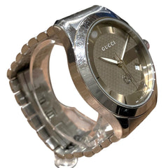 Gucci G-Timeless watch, total weight 96.4g, stainless steel, quartz movement, light brown dial. 126.4 — Good