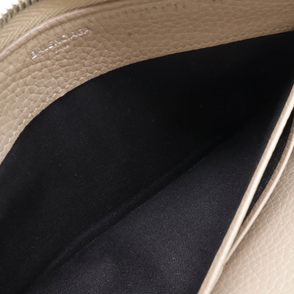 BALENCIAGA Classic Continental Zip Around Punching Round Long Wallet Leather Greige 443521