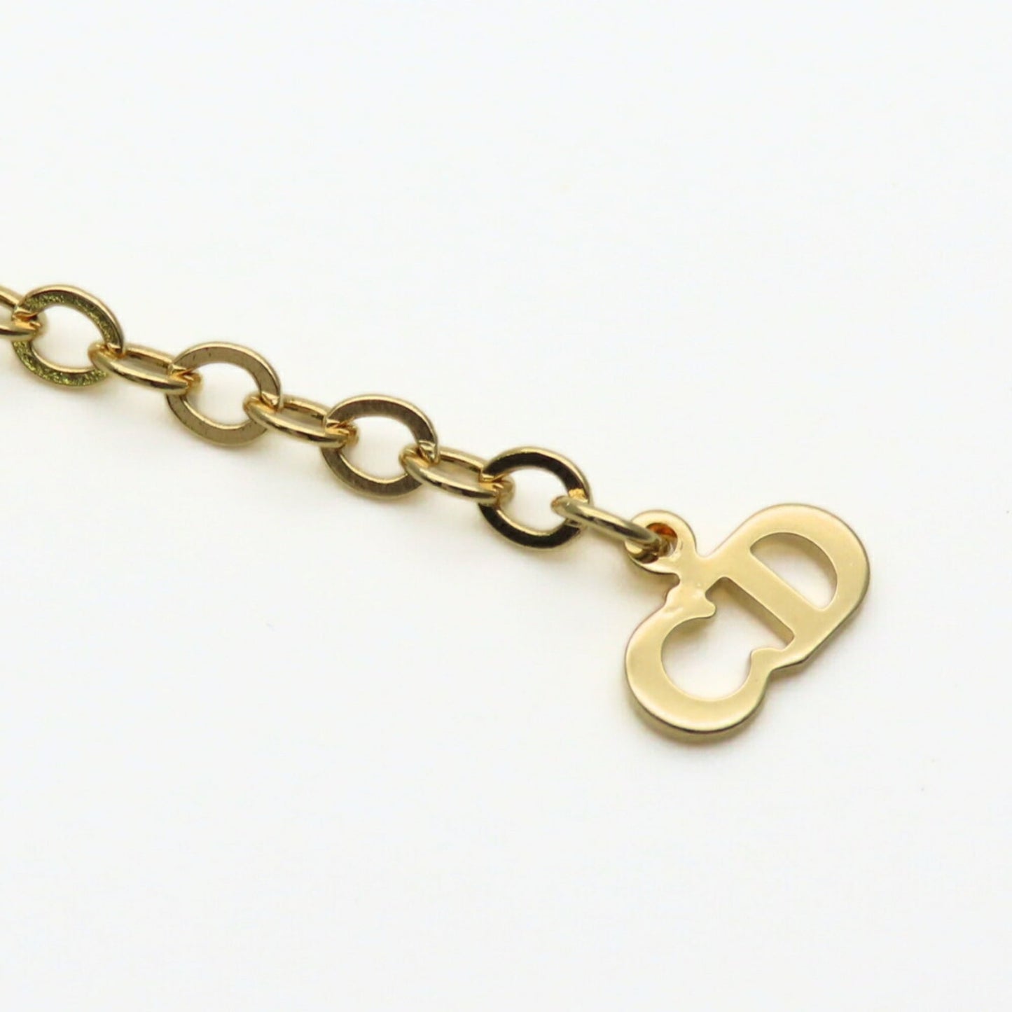 Christian Dior Necklace, Metal, Rhinestone, Gold Plated, GP, Women's,