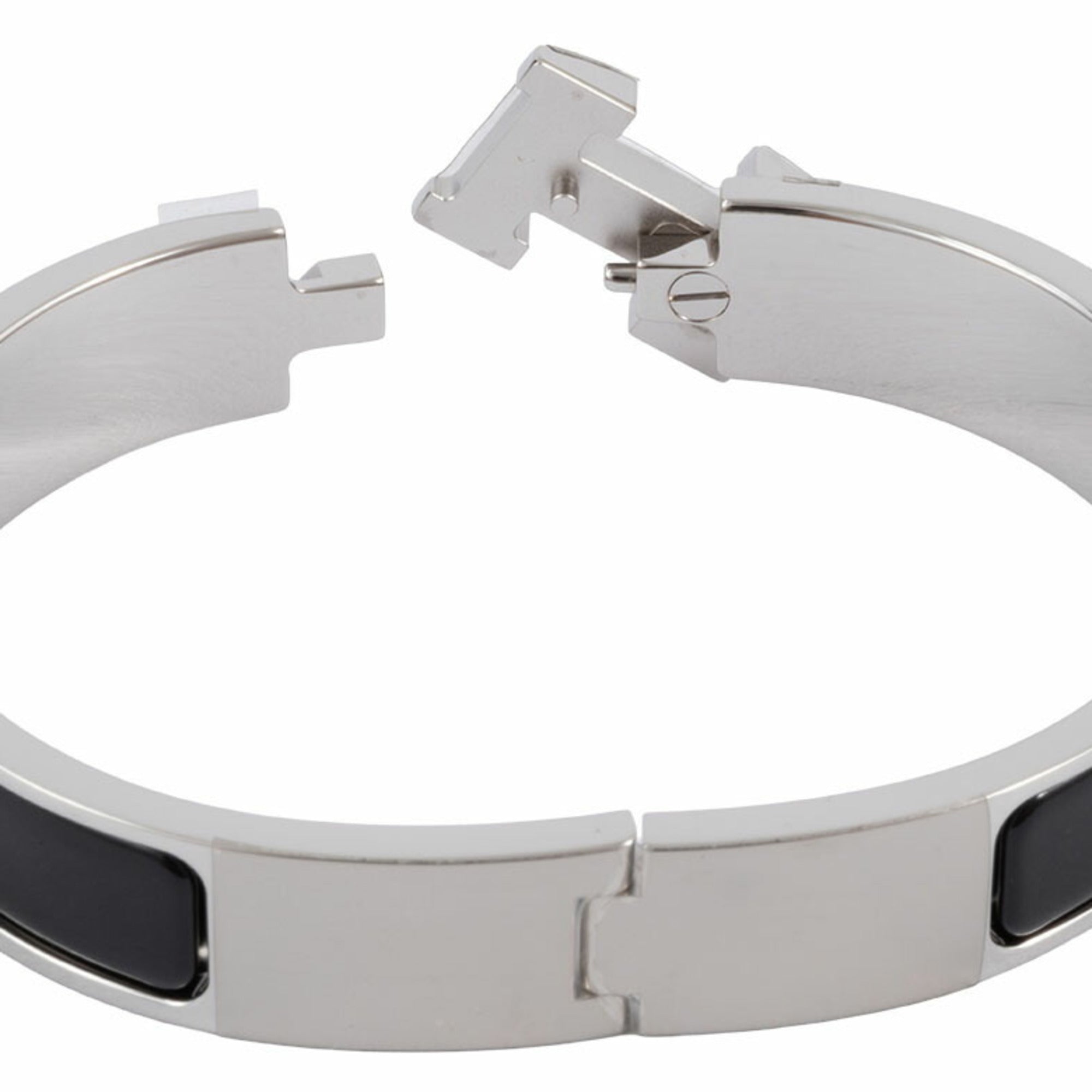 Hermes Enamel Bracelet Click H Bangle H700001 FP01PM Metal Black Silver Women's HERMES — New - Store Return