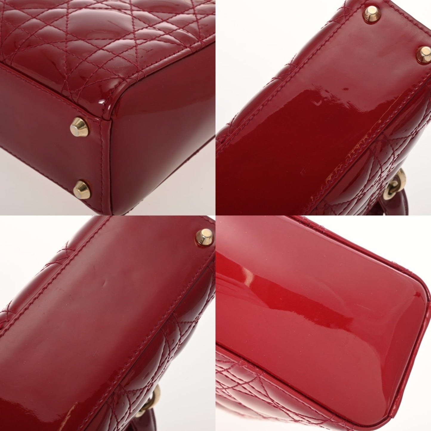 CHRISTIAN DIOR Lady Dior Mini 2-Way Bag, Red, Women's Patent Calfskin Handbag, A-Rank, Pre-Owned, Ginzo