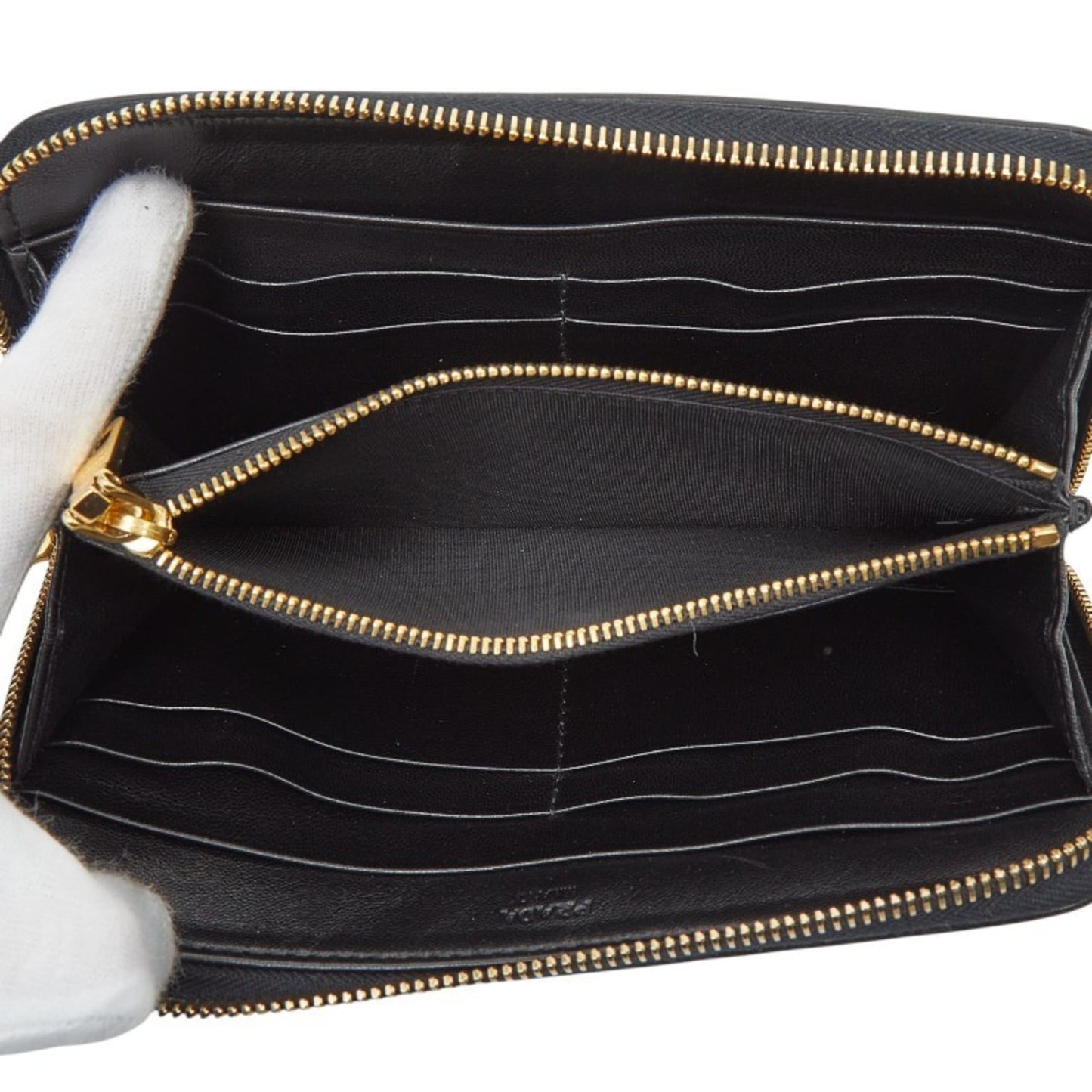 Prada Flower Hula Hawaii Long Wallet Black Leather Women's PRADA