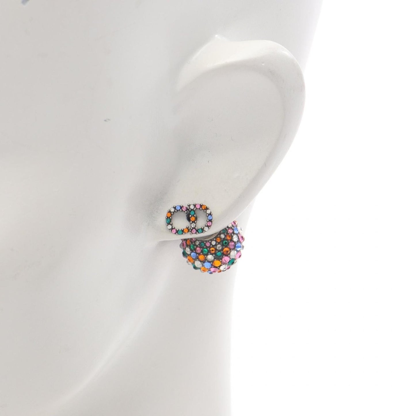 Christian Dior Dior CD logo earrings in stainless steel with rhinestones, silver and multicolor.