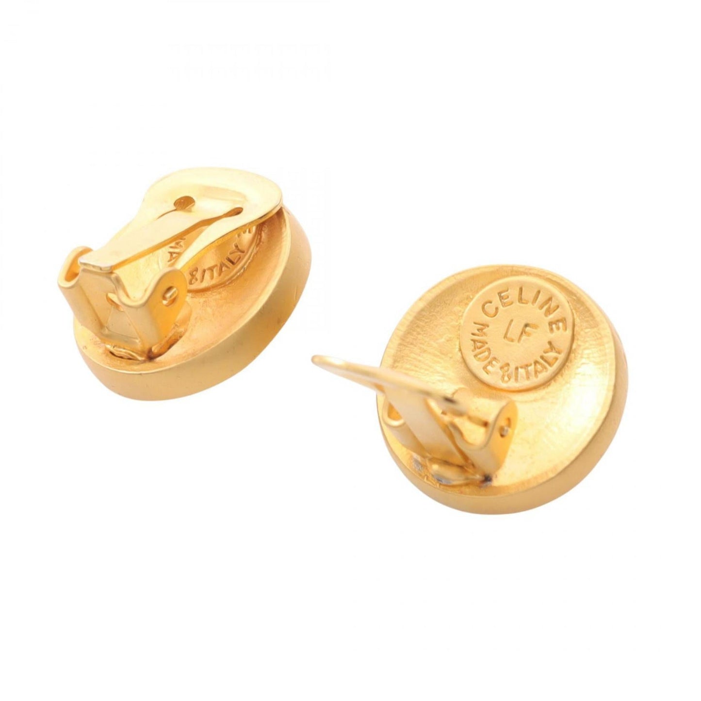 Celine logo earrings with gold-plated faux pearls for women in gold and white.