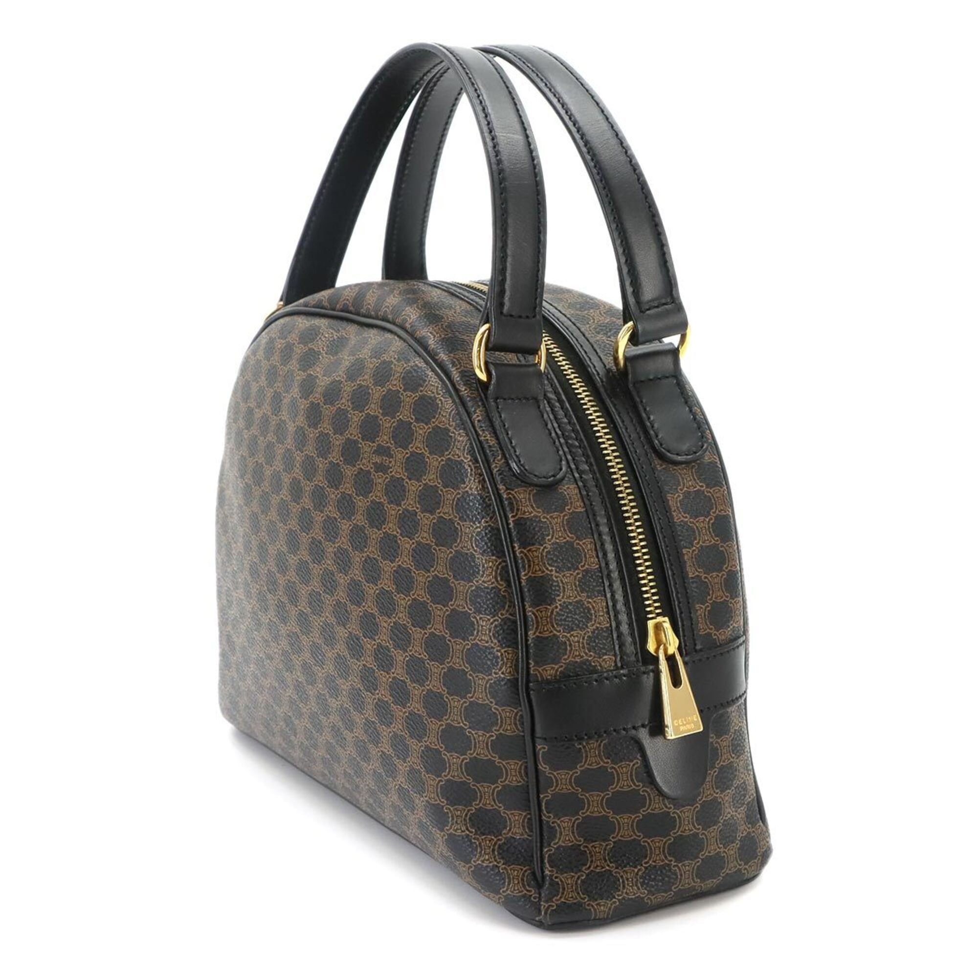 Celine Macadam Handbag, Leather, Black/Brown, Gold Hardware — Like New