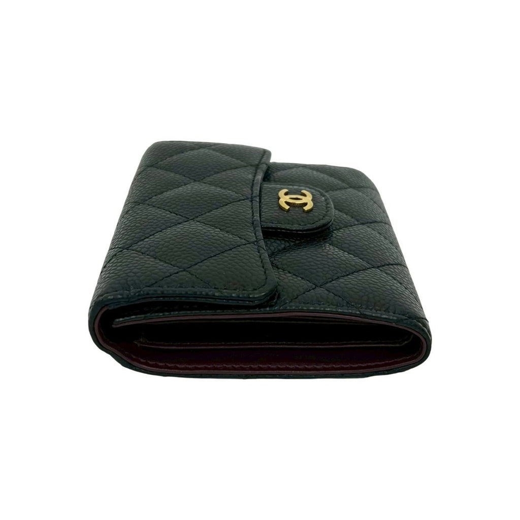 CHANEL Matelasse Coco Mark Caviar Leather Tri-fold Wallet, Black, 64570