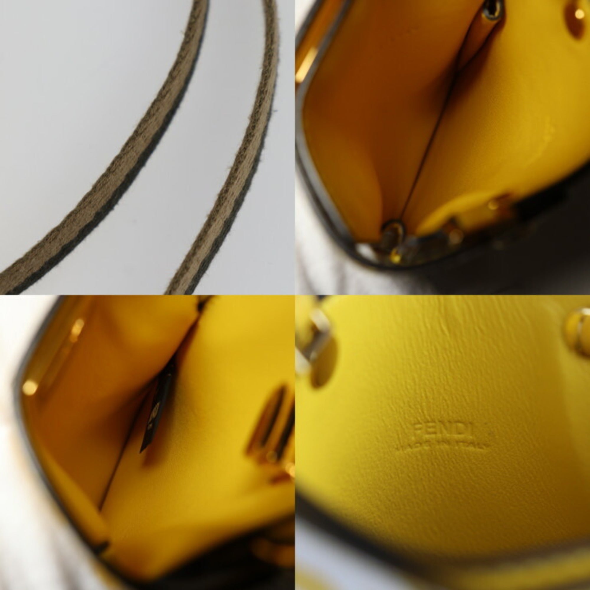 FENDI Peekaboo Shoulder Bag 8M0442 Calf Leather Yellow Zucca Pattern Smartphone Pouch Case Strap Turn Lock — Like New