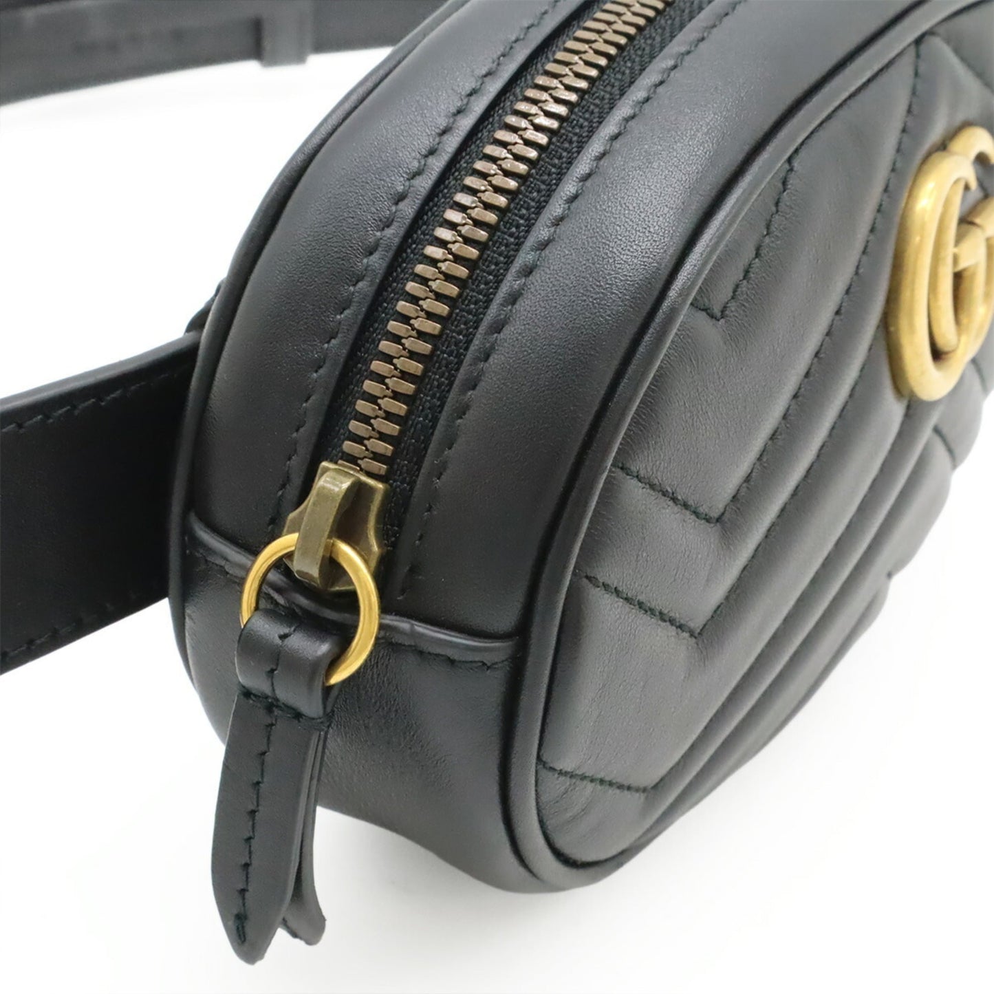 GUCCI GG Marmont Belt Bag, Body Waist Pouch, Quilted Leather, Black, #75 476434