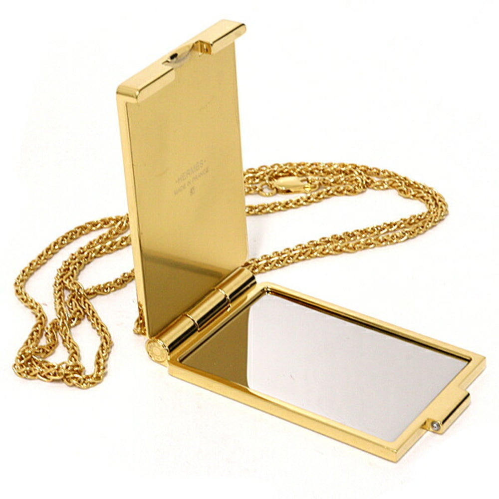 HERMES On the Beach Mirror Compact Pendant Necklace, Gold Multicolor — Like New