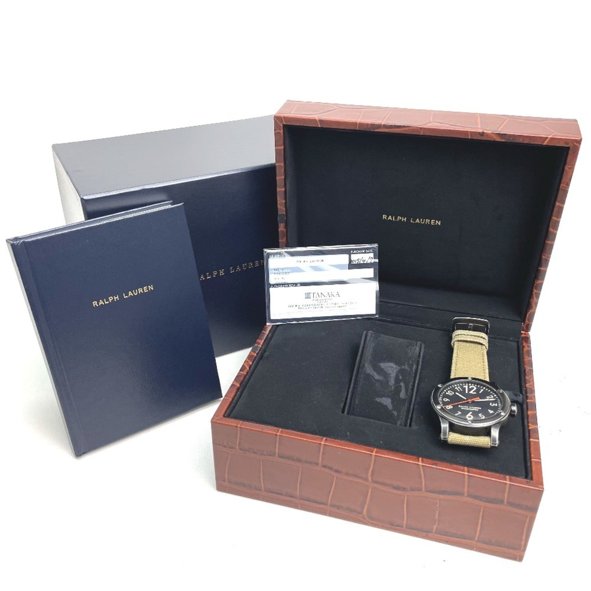 RALPH LAUREN Ralph Lauren Sporting Safari RL67 Chronometer Watch (RL0220900) with Stainless Steel Canvas Strap, Black/Khaki — Very Good