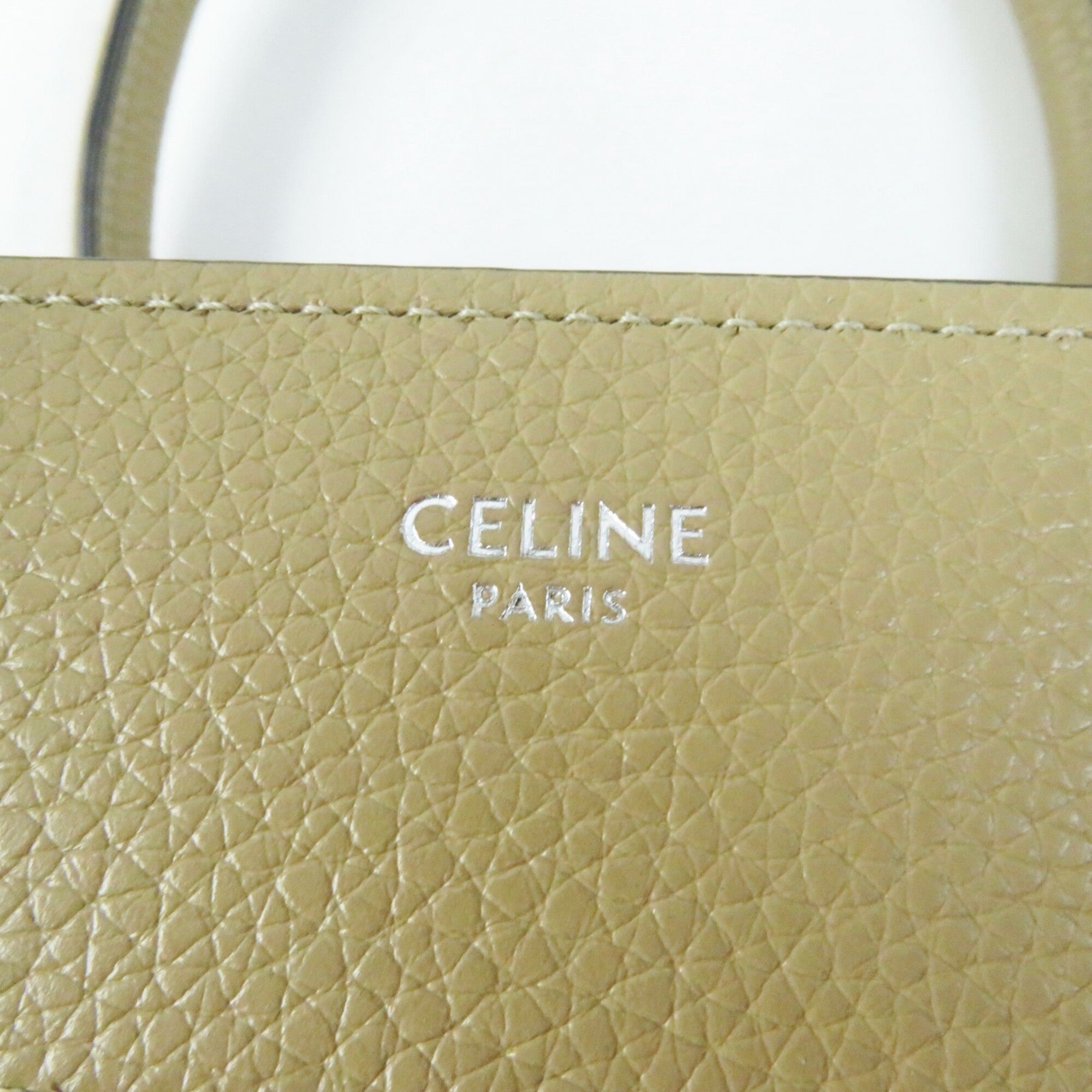 CELINE 18979 Luggage Micro Shopper Dune (Beige) Drummed Calfskin Handbag, Made in Italy, Women's — Like New