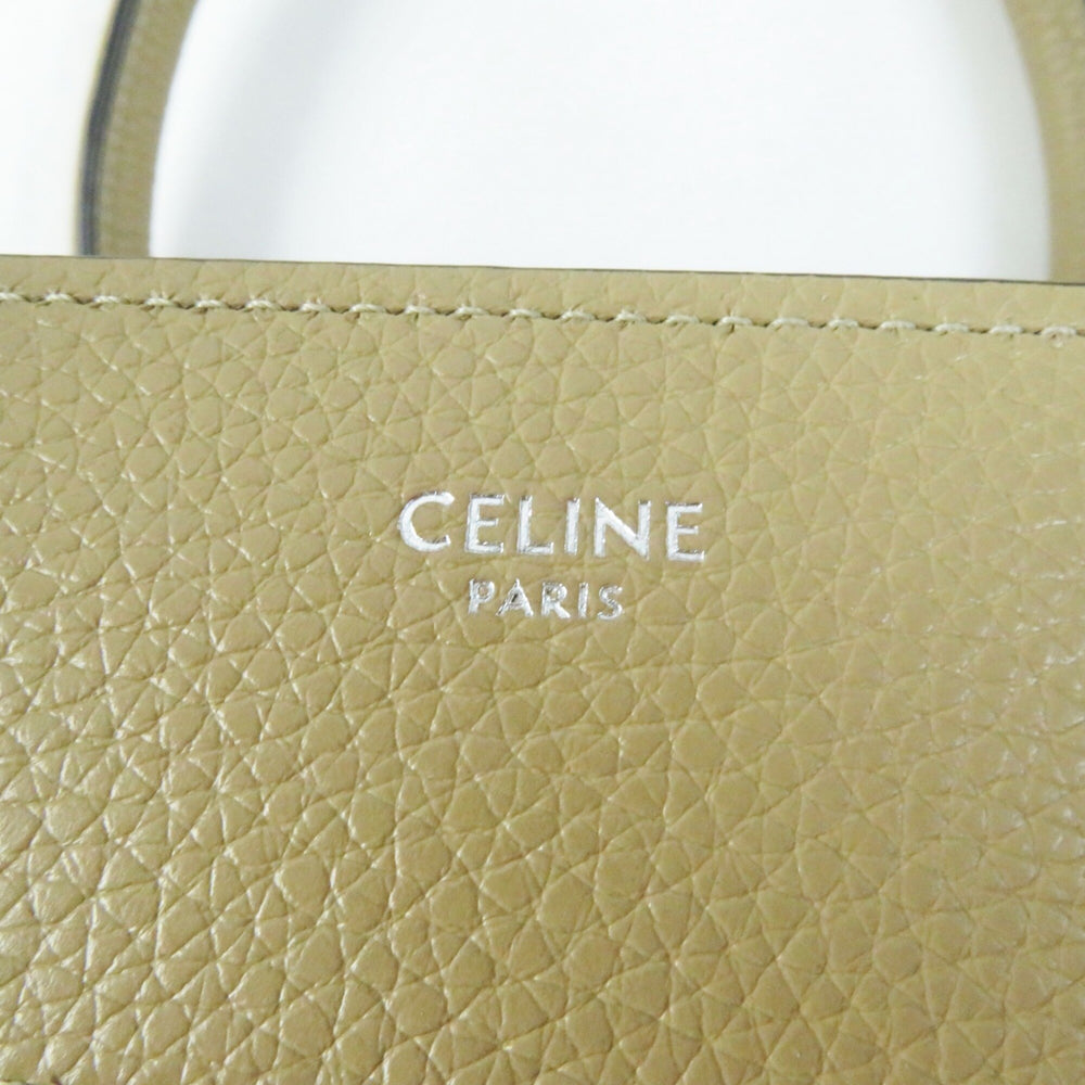 CELINE 18979 Luggage Micro Shopper Dune (Beige) Drummed Calfskin Handbag, Made in Italy, Women's — Like New