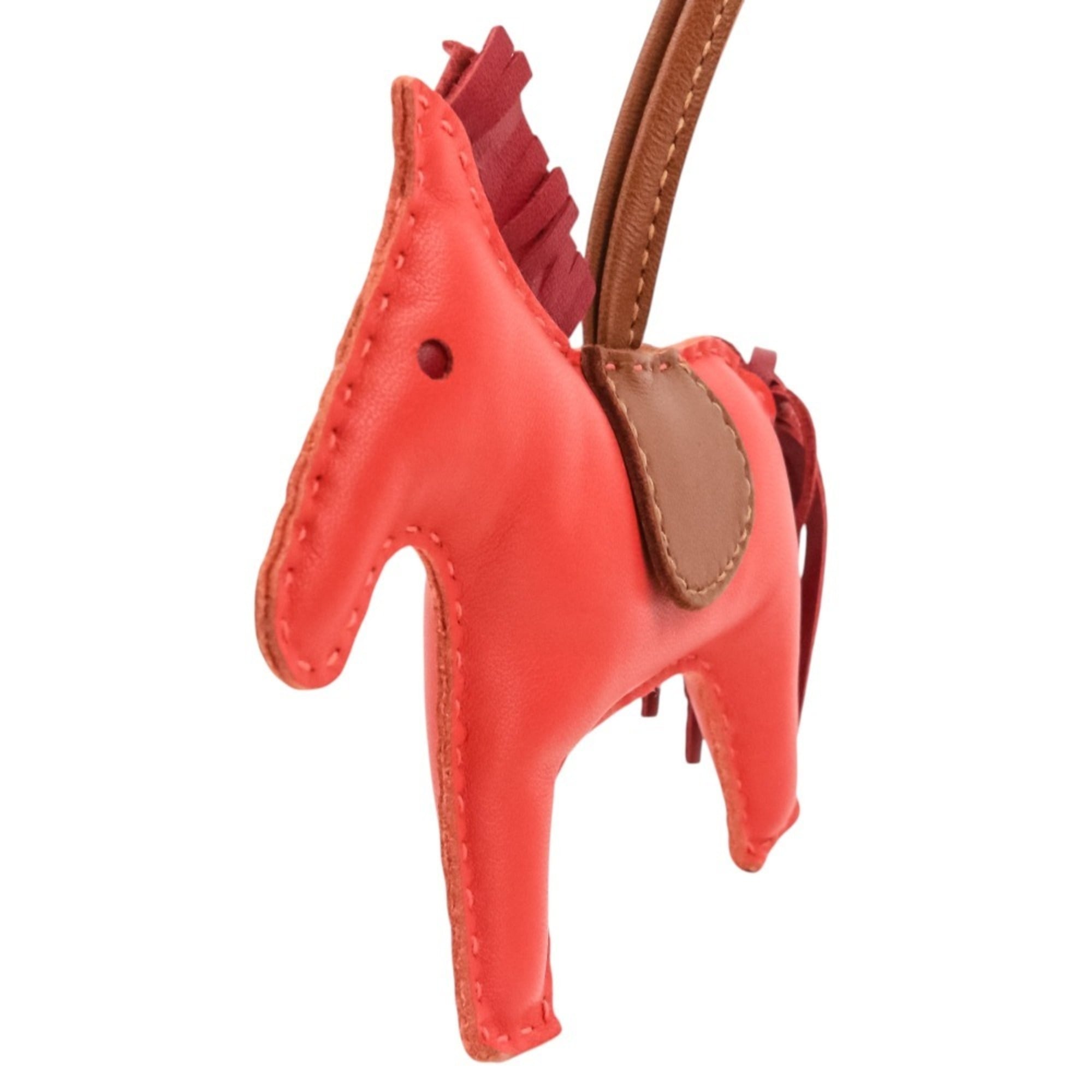HERMES Rodeo MM Leather Accessory Bag Charm, Agneau Milo Pink Red, Women's — Like New