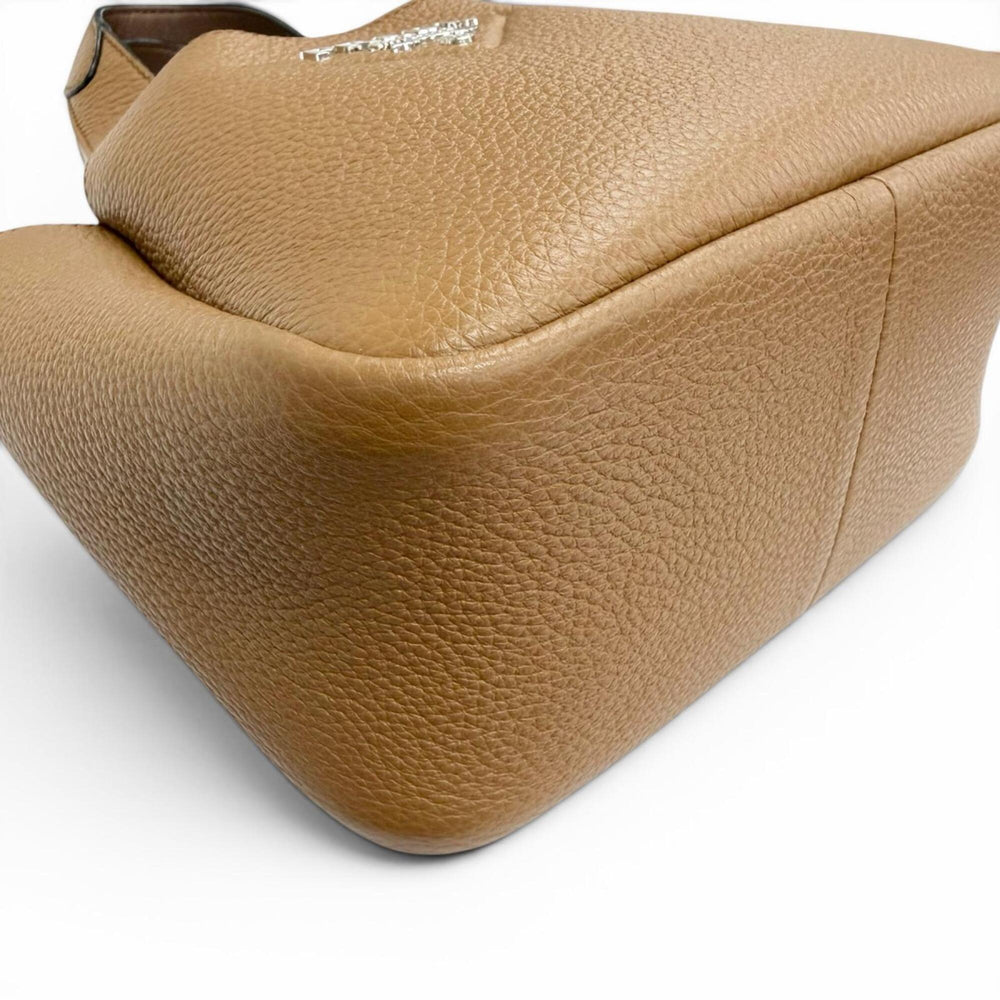 PRADA 1BA349 Mini Handbag, Leather, Metal Lettering Logo, Caramel Brown, Made in Italy, Women's, Very Popular, Highly Recommended ◎ — Like New