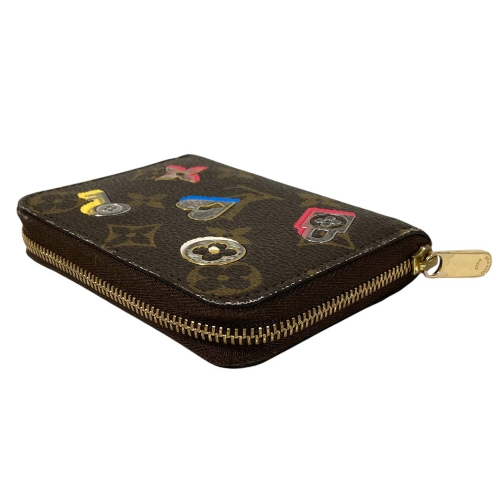 LOUIS VUITTON Monogram Love Lock Zipper Coin Purse Wallet M64118 Brown Women's