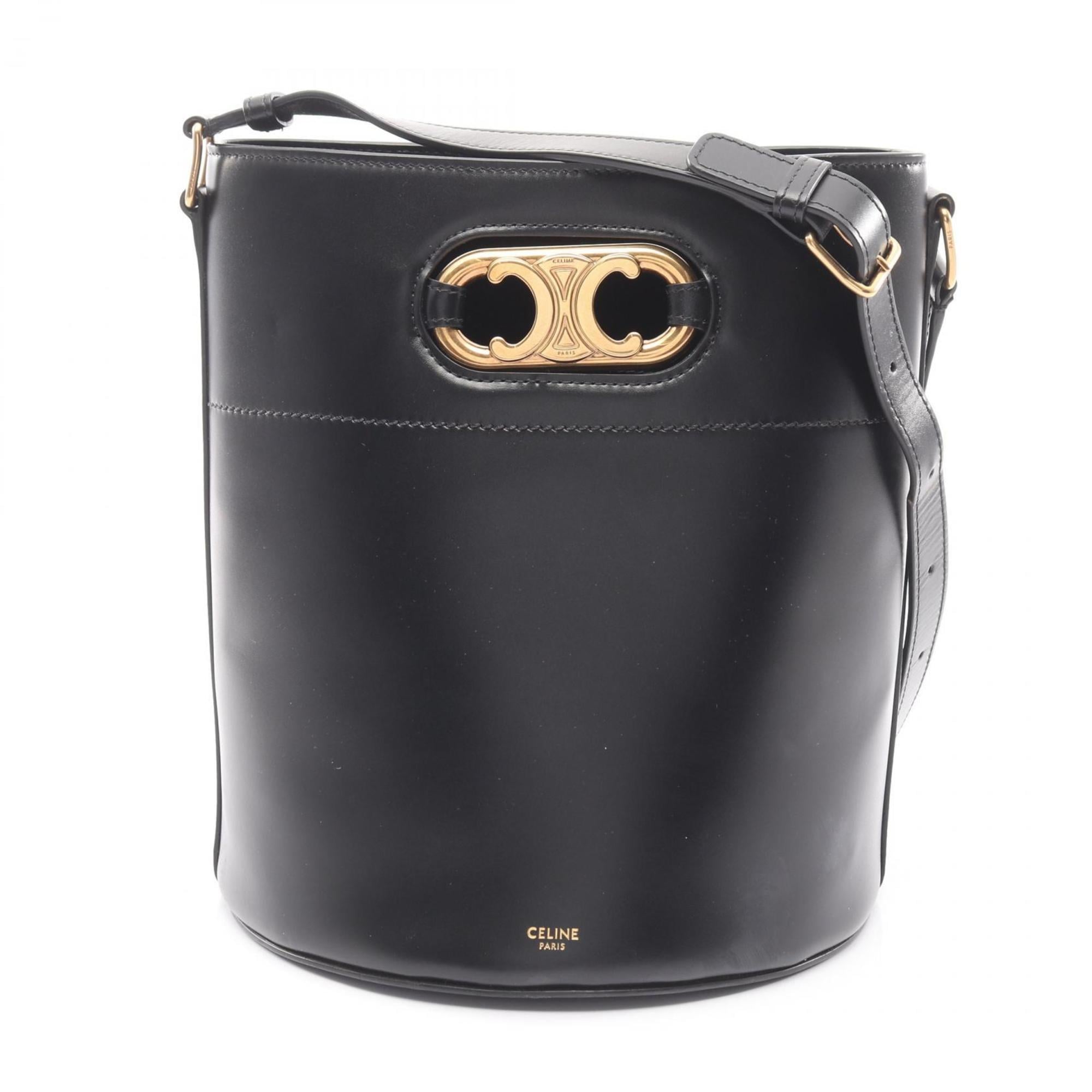 Celine Maillon Bucket Triomphe Shoulder Bag, Leather, Women's, Black