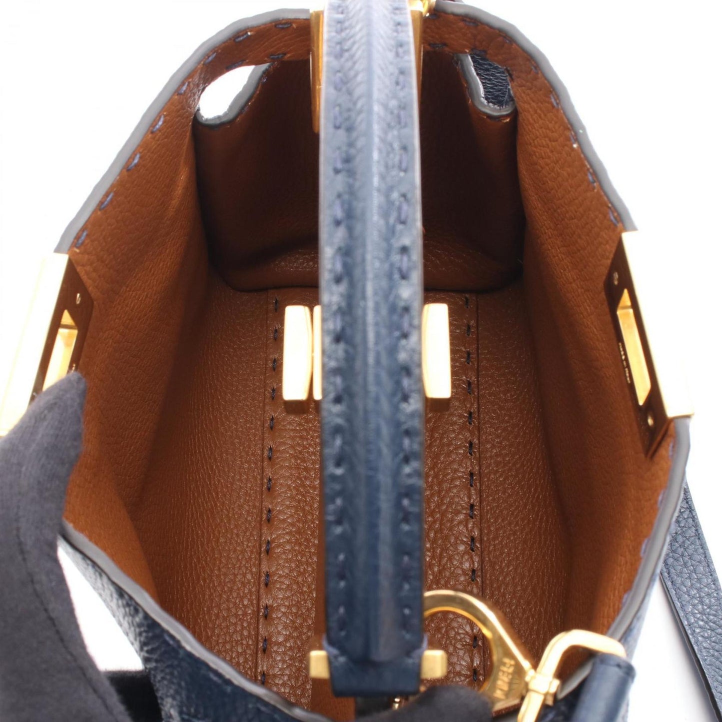 Fendi Peekaboo Essential Handbag, Leather, Women's, Navy, 8BN302