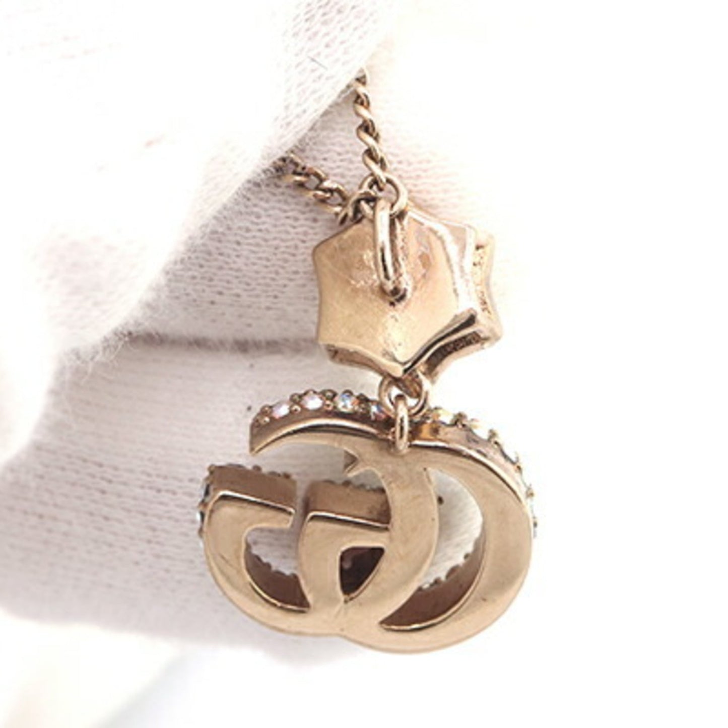 Gucci Double G Necklace 753868 Gold Metal Crystal Pendant Choker for Women GUCCI