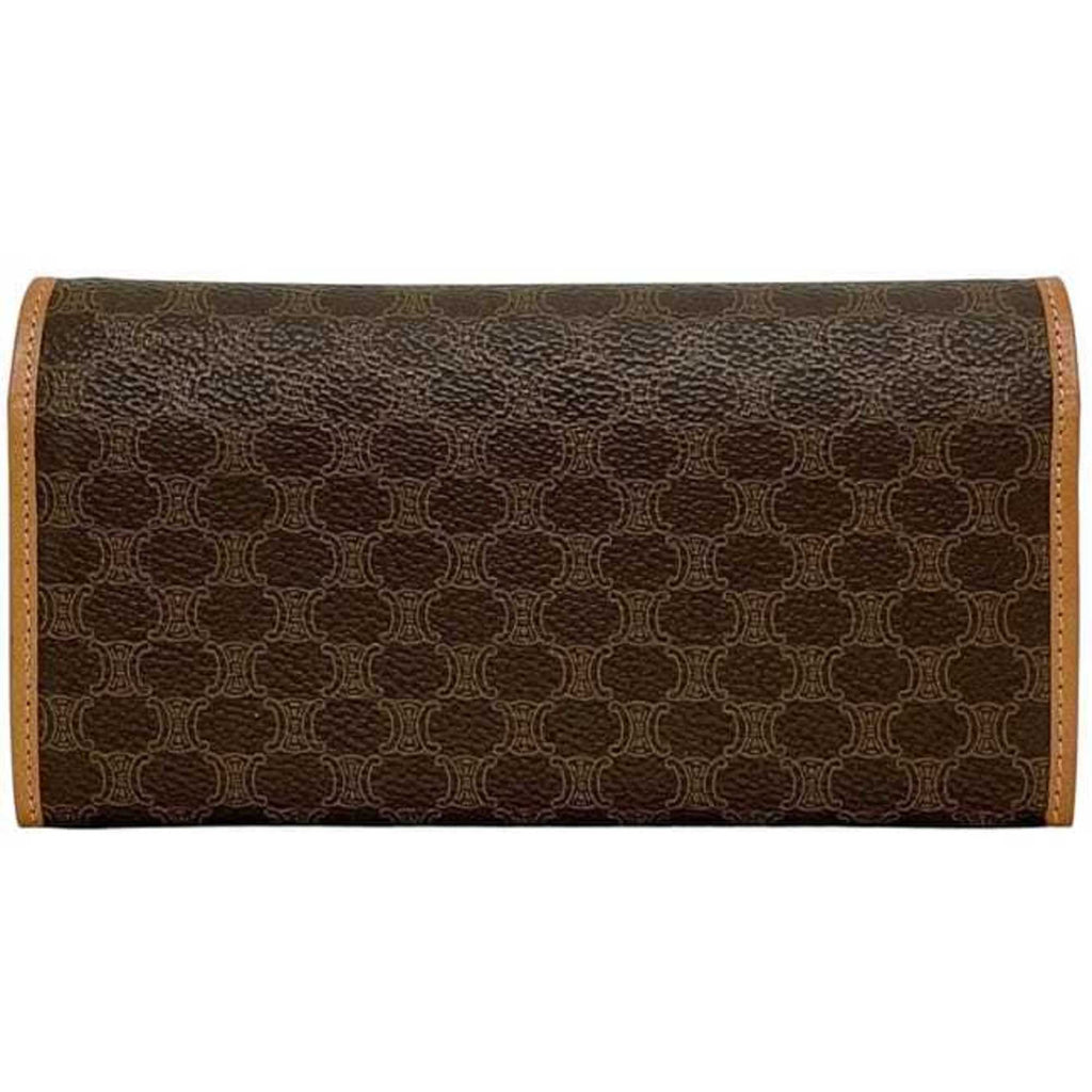 Celine bifold long wallet ec-24595 brown macadam with PVC leather clasp, size M/96. CELINE wallet, brown, for men and women.