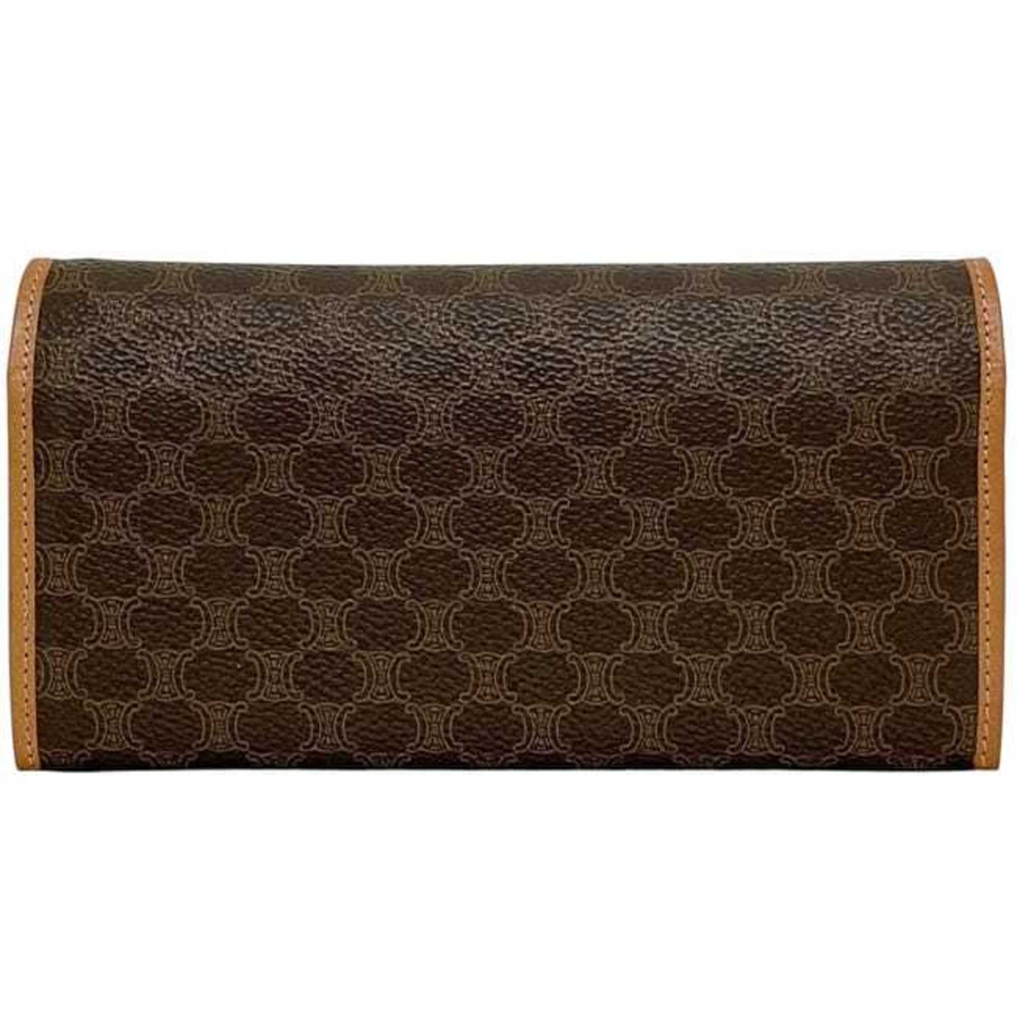 Celine bifold long wallet ec-24595 brown macadam with PVC leather clasp, size M/96. CELINE wallet, brown, for men and women.