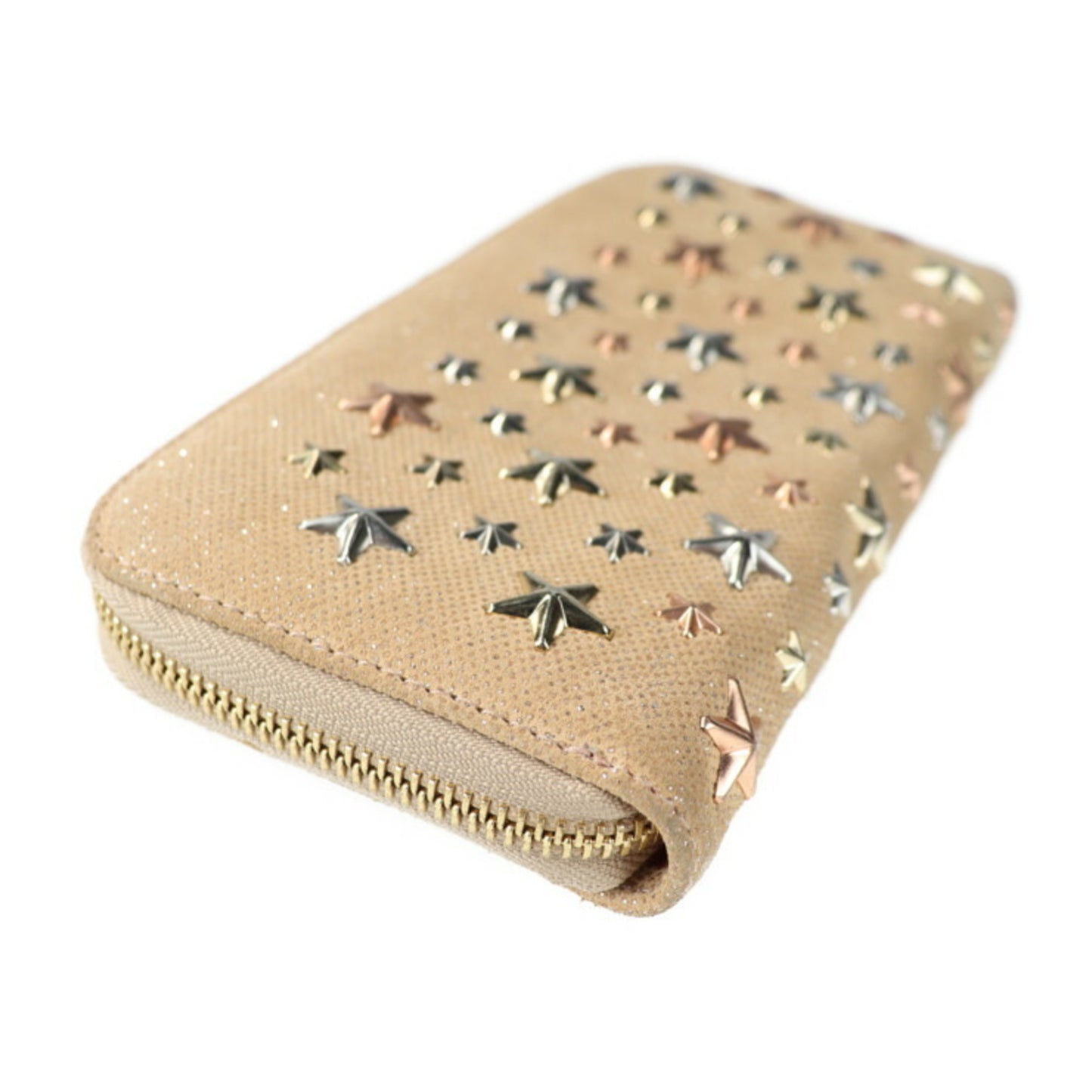 JIMMY CHOO Jimmy Choo FILIPA Philippa round fastener long wallet MXU161 canvas NUDE ROSE GOLDMETALLIC MIX star studs