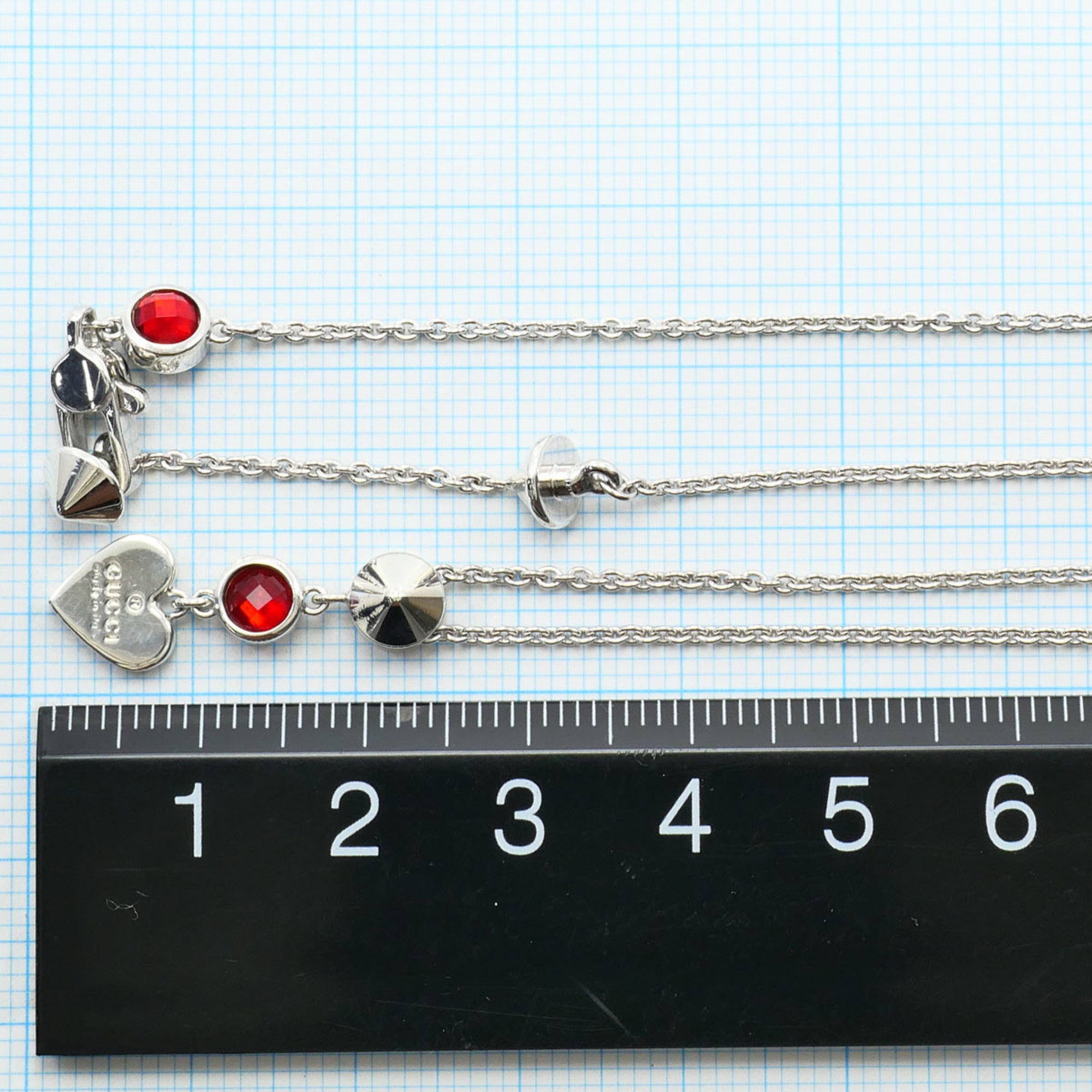 Gucci silver necklace with red topaz, total weight 6.4g, 41cm length, like new, free gift wrapping — Like New