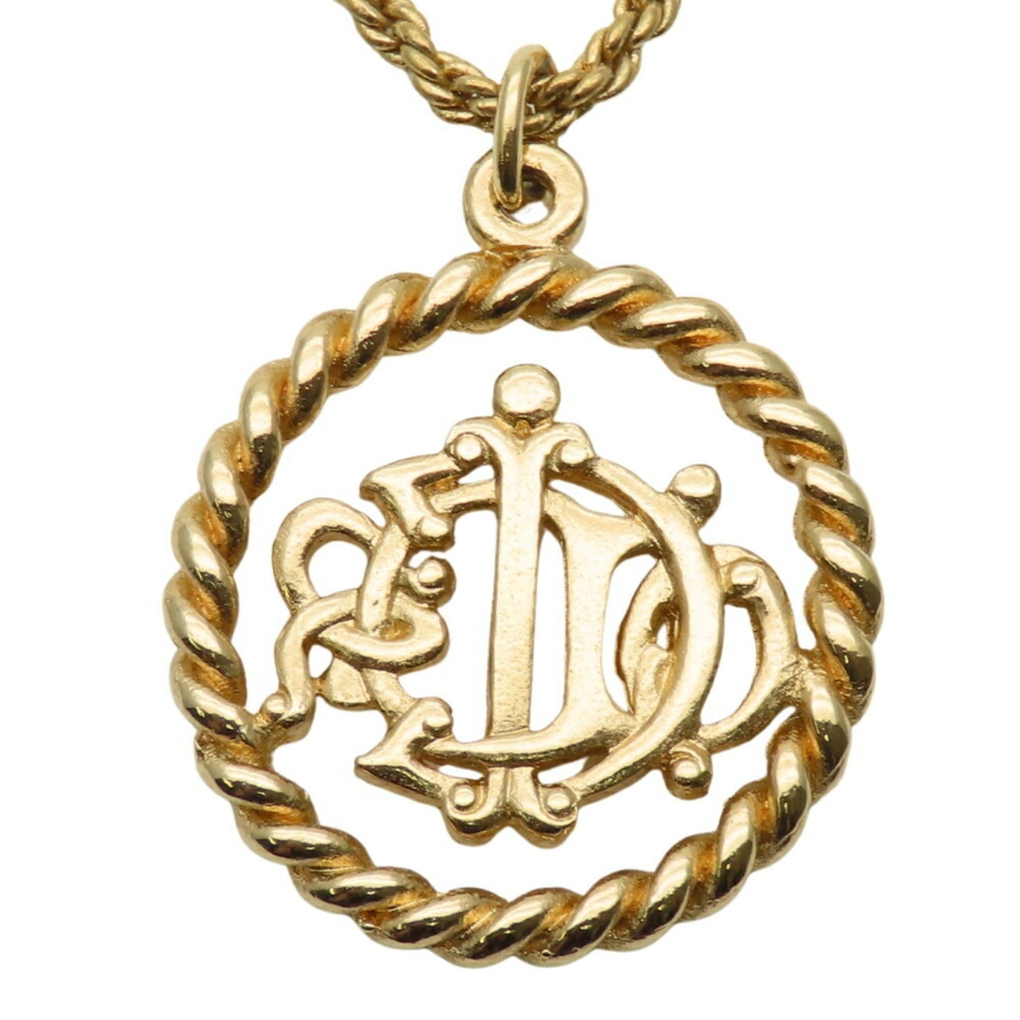 Christian Dior Necklace Emblem Metal Gold GP Plated Women's