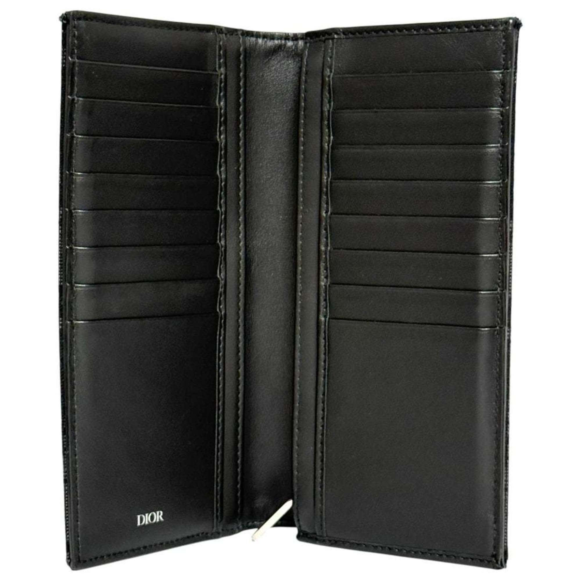 Christian Dior Dior Men's Oblique Bifold Long Wallet in Black Leather
