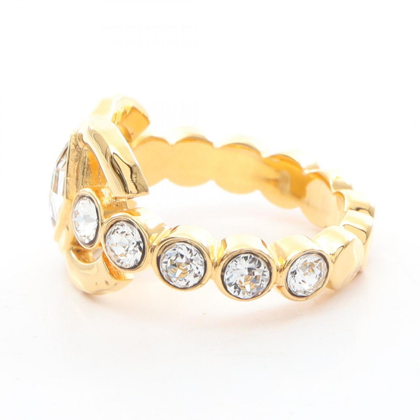 CHANEL Coco Mark Ring, Gold Plated with Crystals, Women's, and Clear