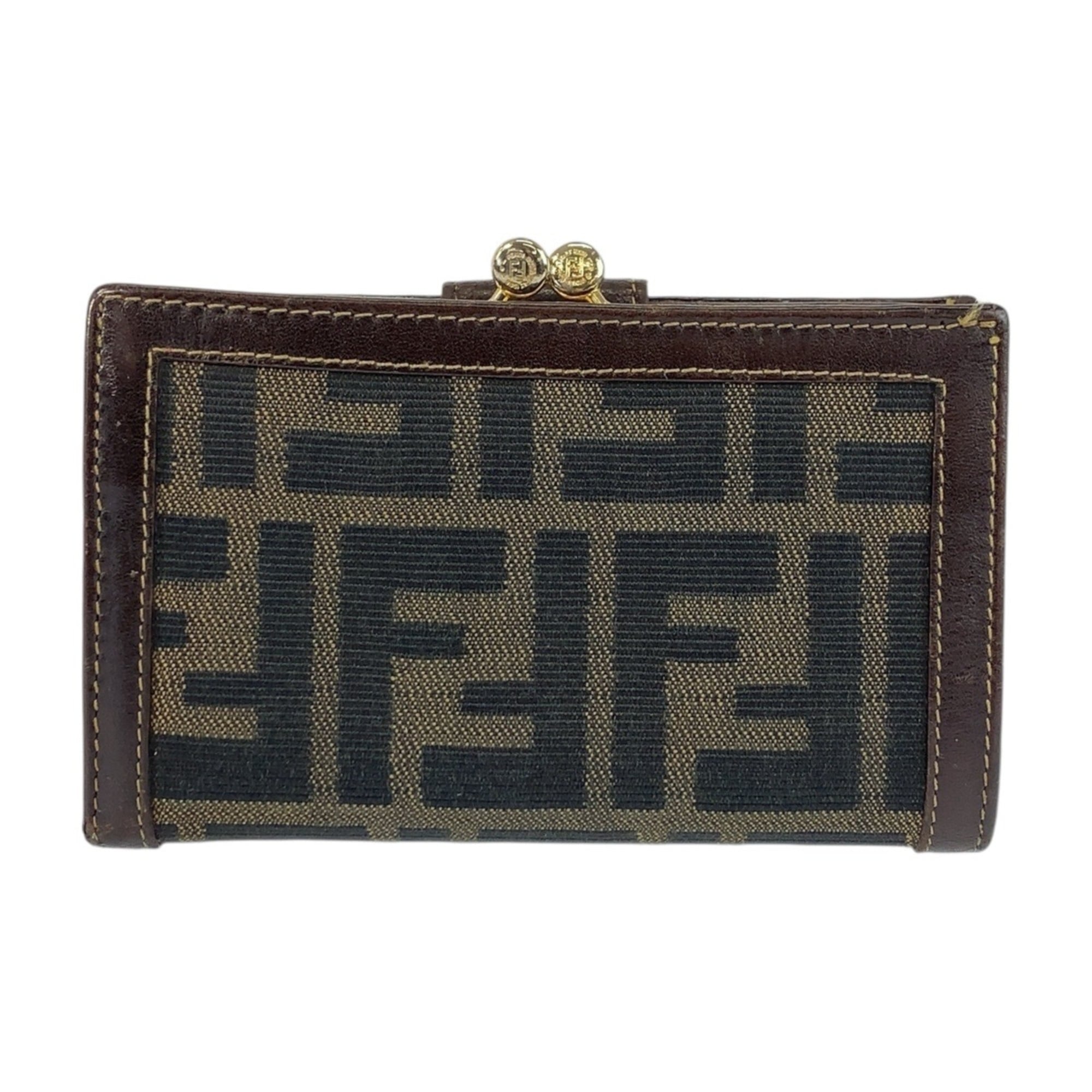 FENDI Zucca purse, brown canvas and leather with gold hardware, 2270 01692 089, compact wallet for women