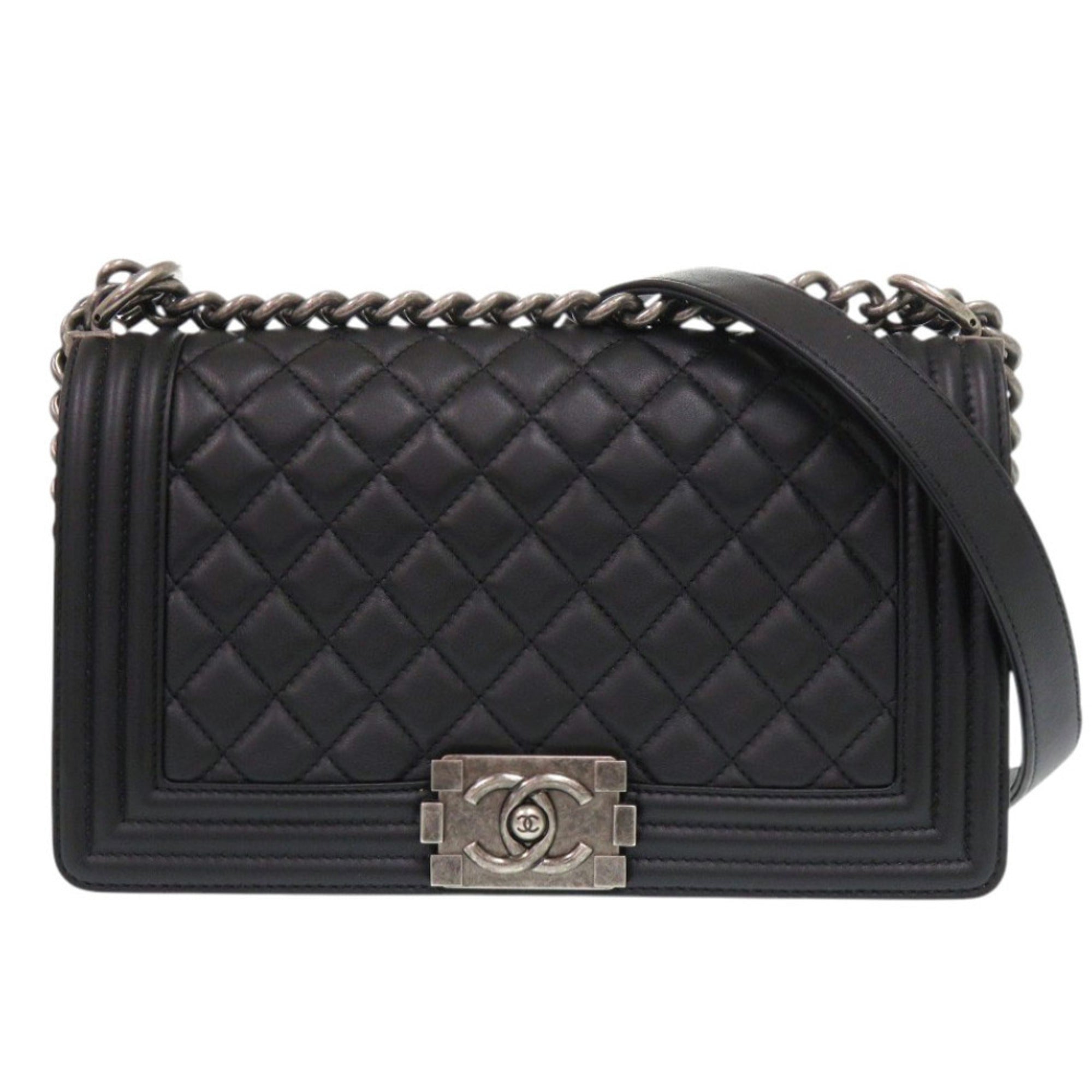 Chanel Boy 25 Coco Mark Lambskin Black Random Plate Shoulder Bag 0269CHANEL — Like New