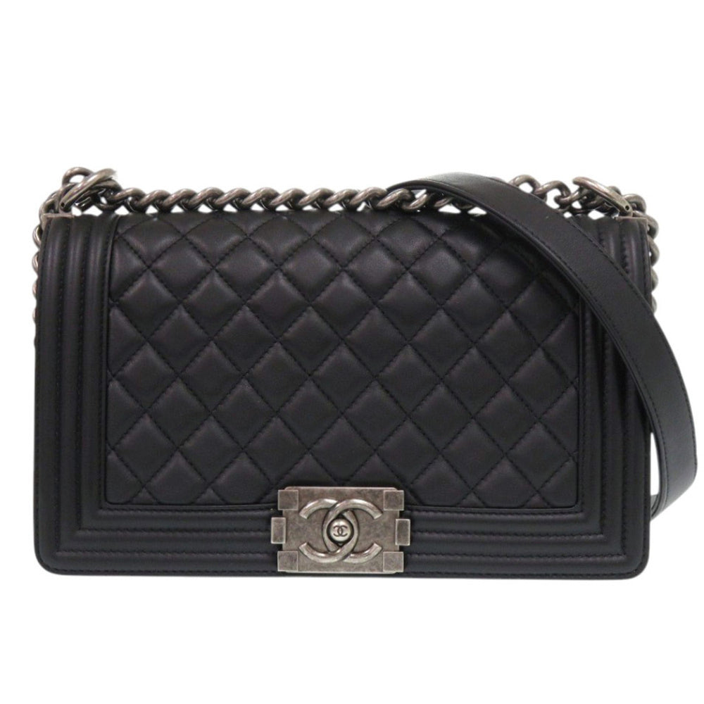 Chanel Boy 25 Coco Mark Lambskin Black Random Plate Shoulder Bag 0269CHANEL — Like New