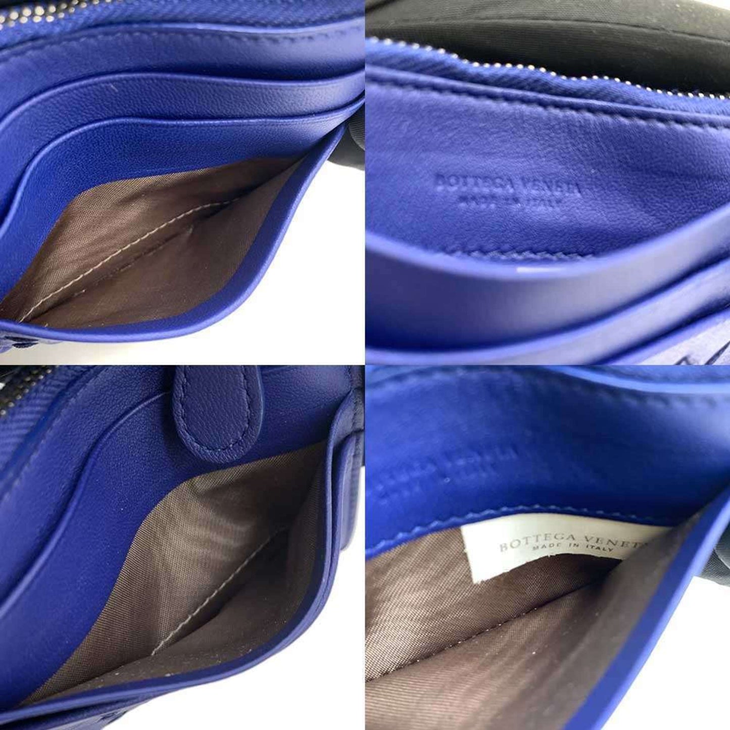 Bottega Veneta Intrecciato coin case and card in blue leather, 367004.