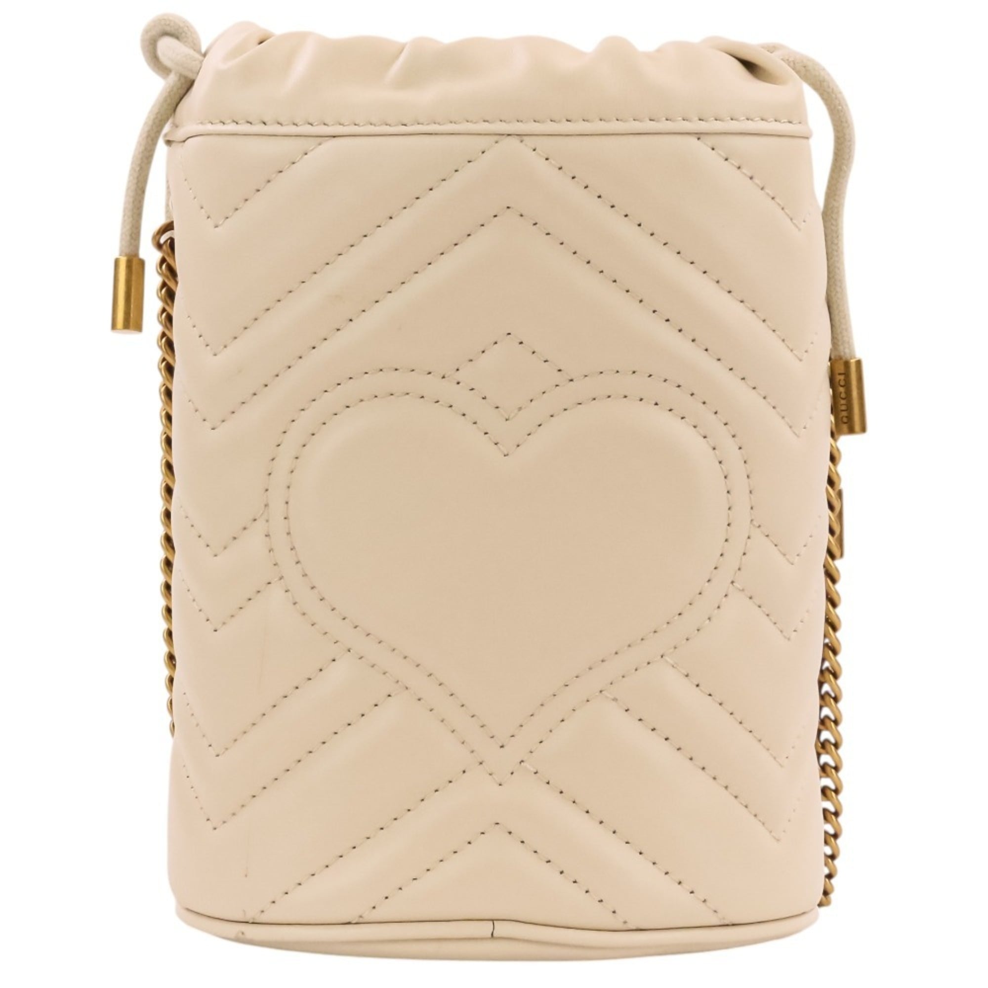 GUCCI GG Marmont Leather Mini Bucket Chain Shoulder Bag 575163 Ivory Women's — Like New