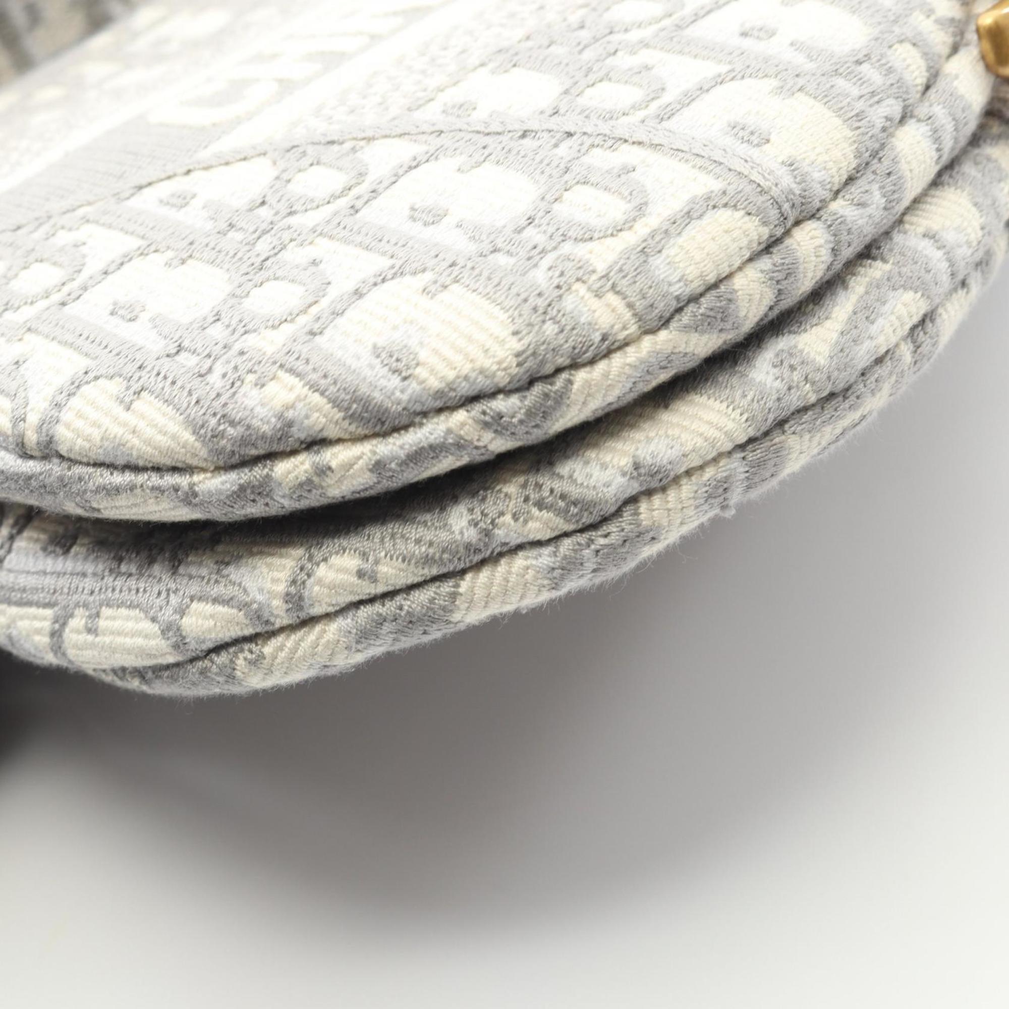 Christian Dior Dior Saddle Bag, Oblique Jacquard Canvas Handbag, Women's, Gray and Ivory
