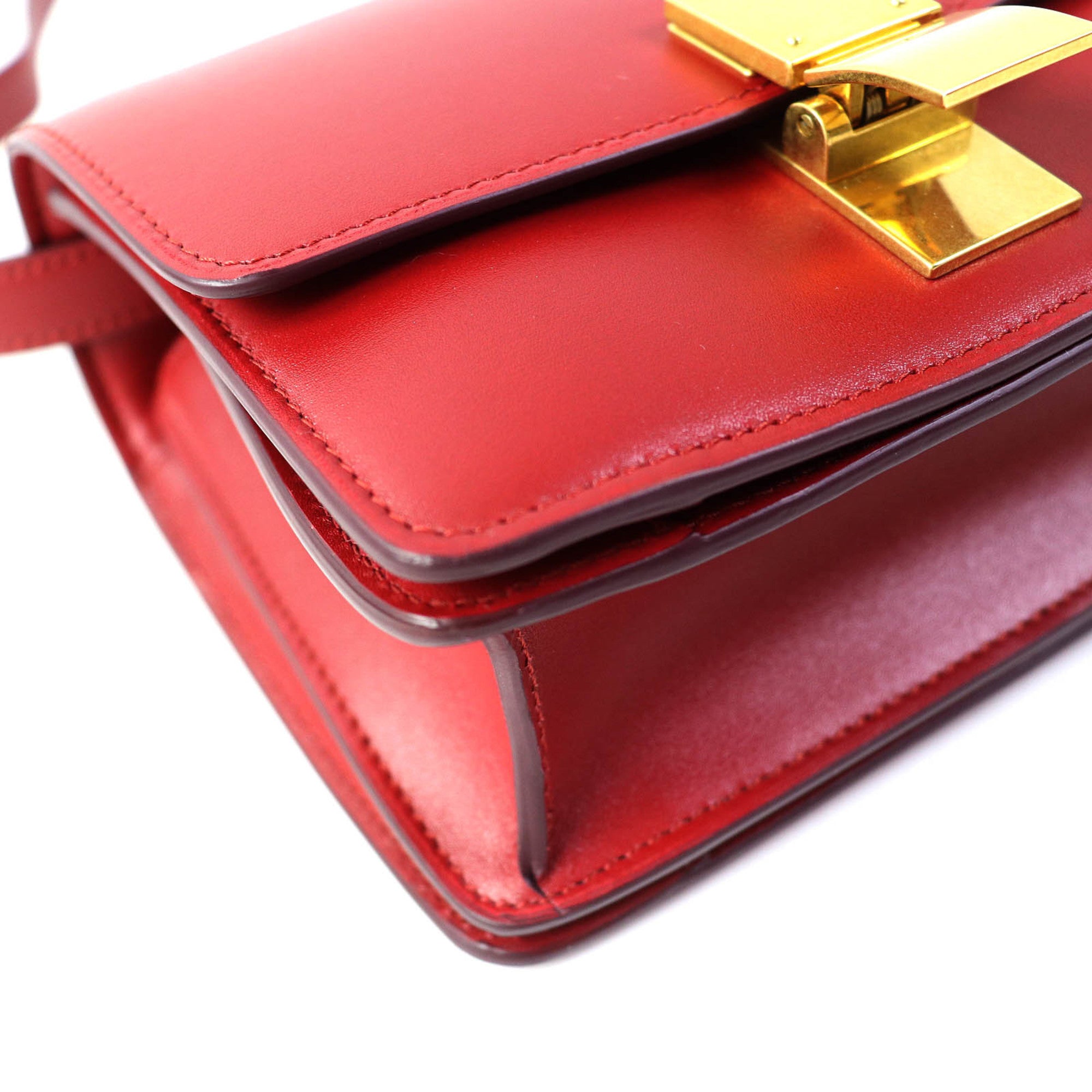CELINE CLASSIC BOX Small (189183DLS) Classic Box Leather Shoulder Bag in Red with Gold Hardware and Dust Bag, Made Italy — Like New