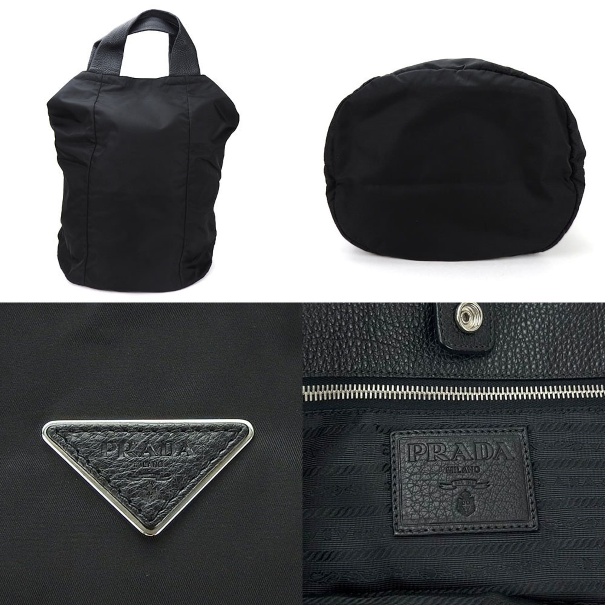 Prada tote bag shoulder large nylon black leather ladies PRADA NERO