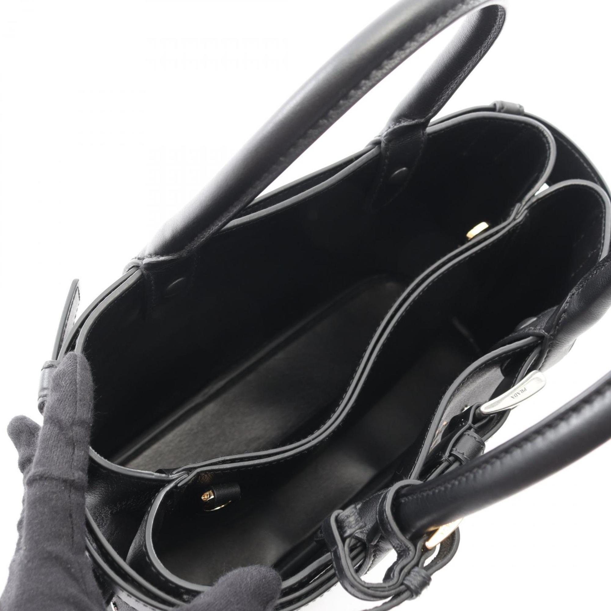 Prada Soft Grain Vite Buckle Tote Bag, Leather, Women's, Black, 1BA434 — New - Store Return